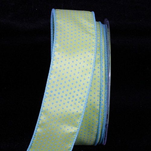 Blue Polka Dot Green Felicity Wired Craft Ribbon - 1.5 Inch x 54 Yards Bulk Roll for Gift Wrapping, Floral Arrangements, DIY Crafts and Home Decor