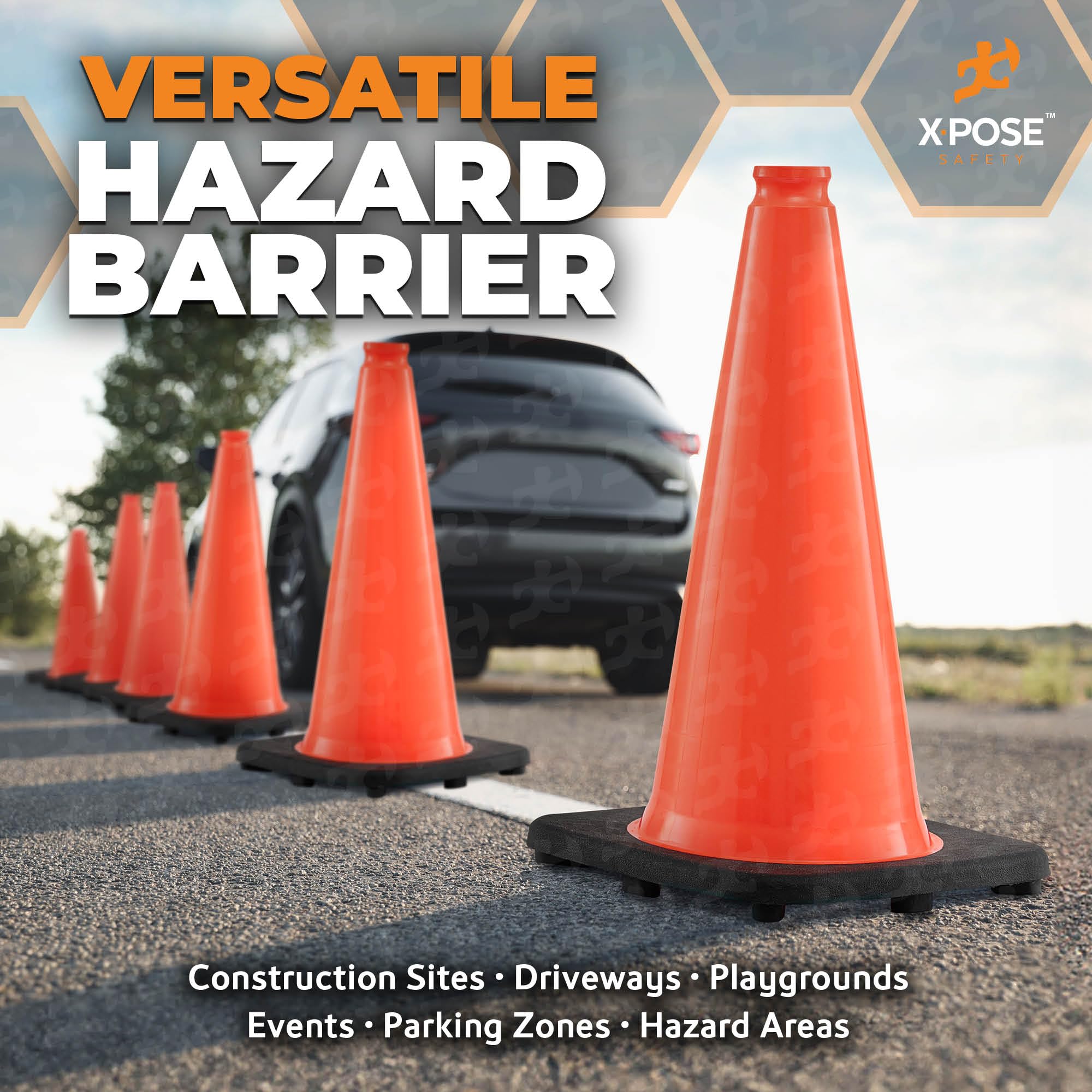 18 Inch Orange Traffic Cones (12-Pack) - Heavy Duty PVC Safety Cones for Parking, Construction, Sports & Road Safety - MUTCD Compliant - Ideal for Soccer Fields, Kids Play Areas & Hazard Zones - Xpose Safety