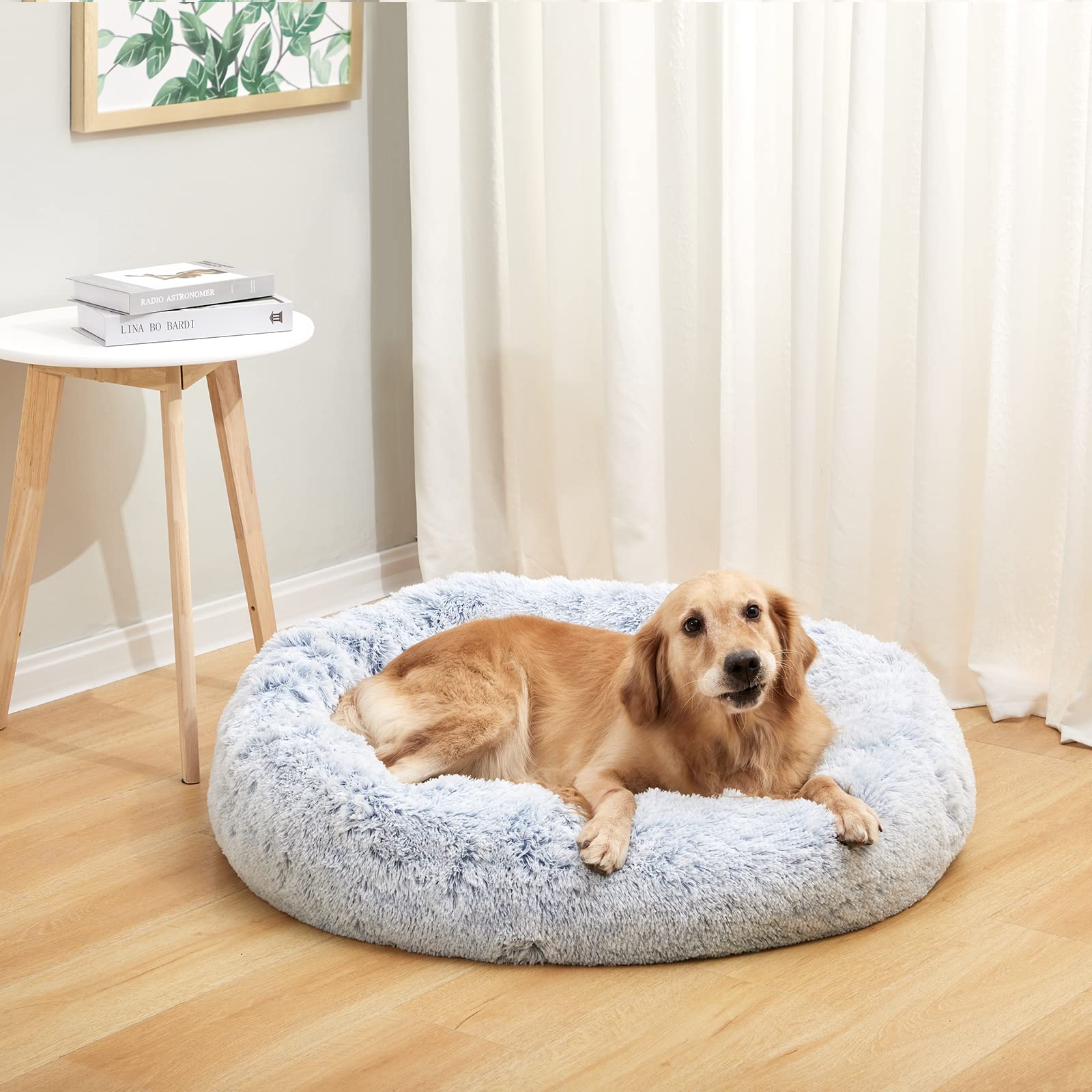 Calming Donut Dog Bed for Large Dogs - 36 Inch Round Fluffy Anti-Anxiety Pet Bed | Machine Washable Plush Dog Bed in Light Blue | Perfect for Crate Training, Anxiety Relief & Cozy Napping