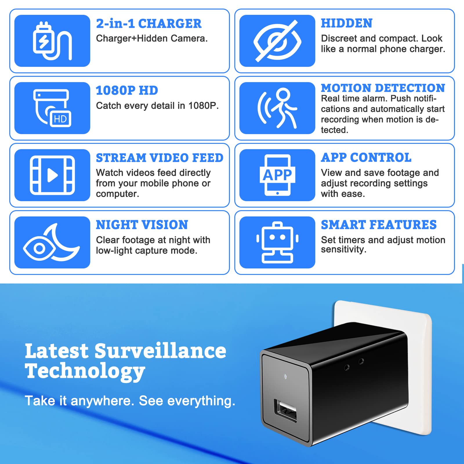1080P WiFi Hidden Spy Camera - Mini Wireless Nanny Cam with Motion Detection & App Control | Compact HD Home Security Camera for Indoor Surveillance, Baby Monitoring & Office Protection