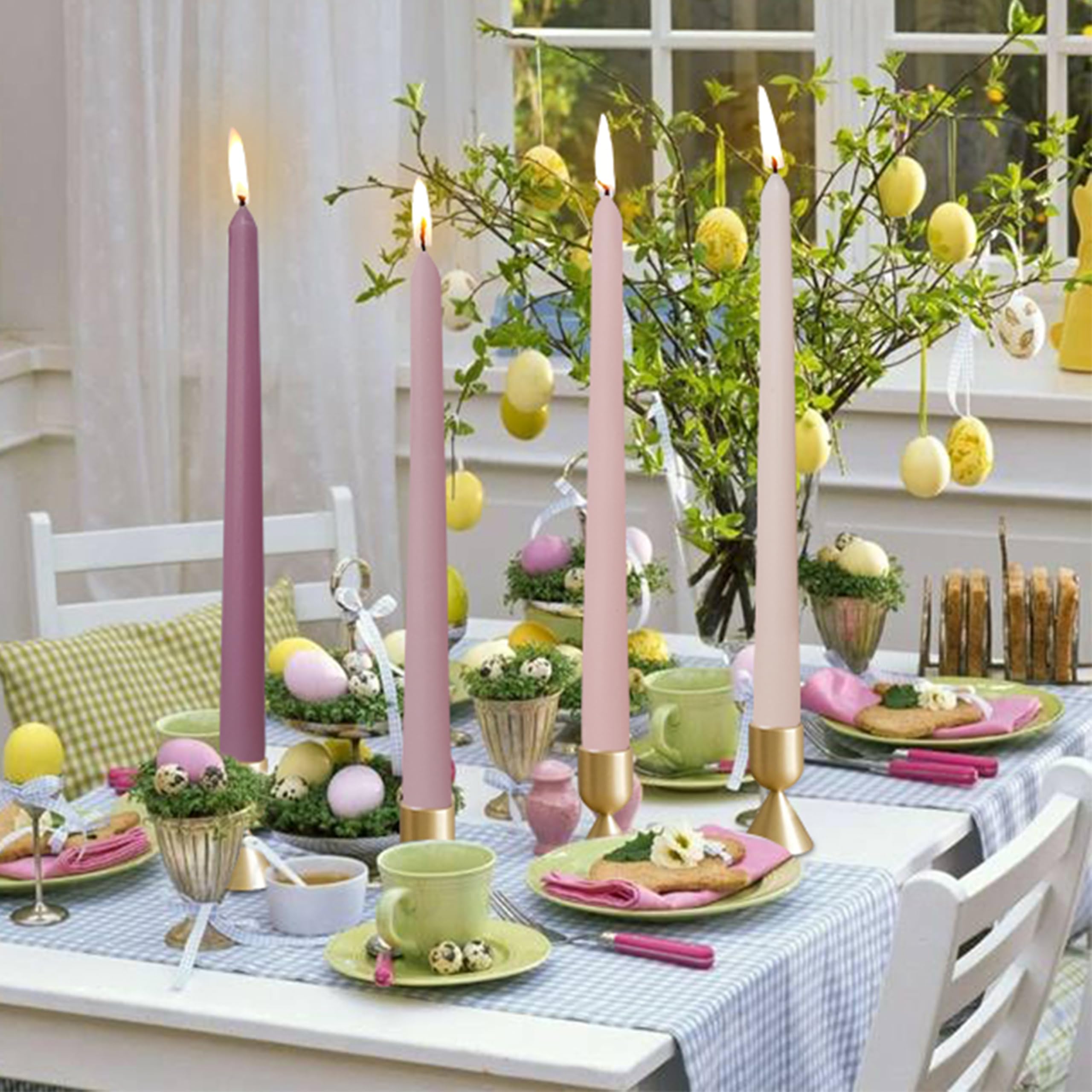 8-Hour Romantic Rose Scented Taper Candles - Pink Gradient Long Candlesticks for Wedding, Anniversary & Romantic Dinners (4-Pack) - Perfect for Table Centerpieces, Candlelight Dinners & Special Occasions