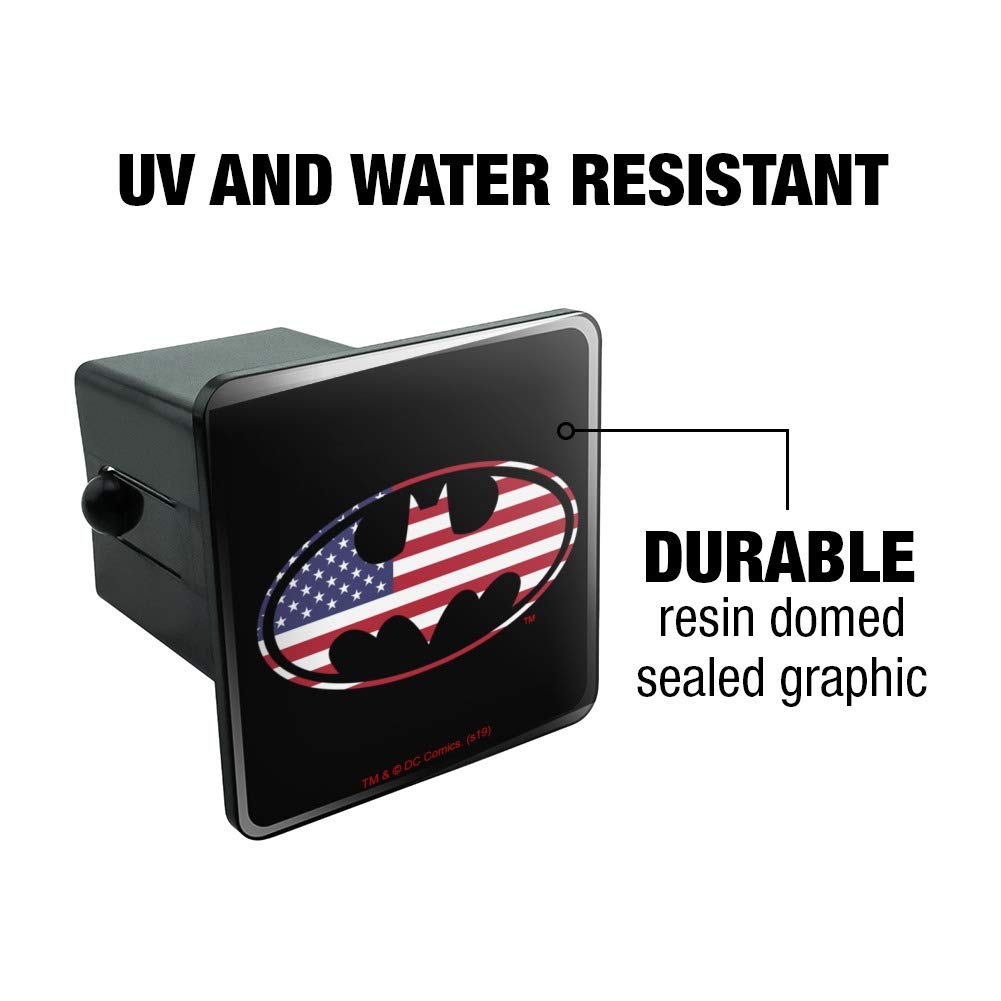 Batman USA American Flag Shield Logo Trailer Hitch Cover Plug - Durable Car Accessory for Trucks & SUVs - Perfect for Road Trips & Patriotic Displays