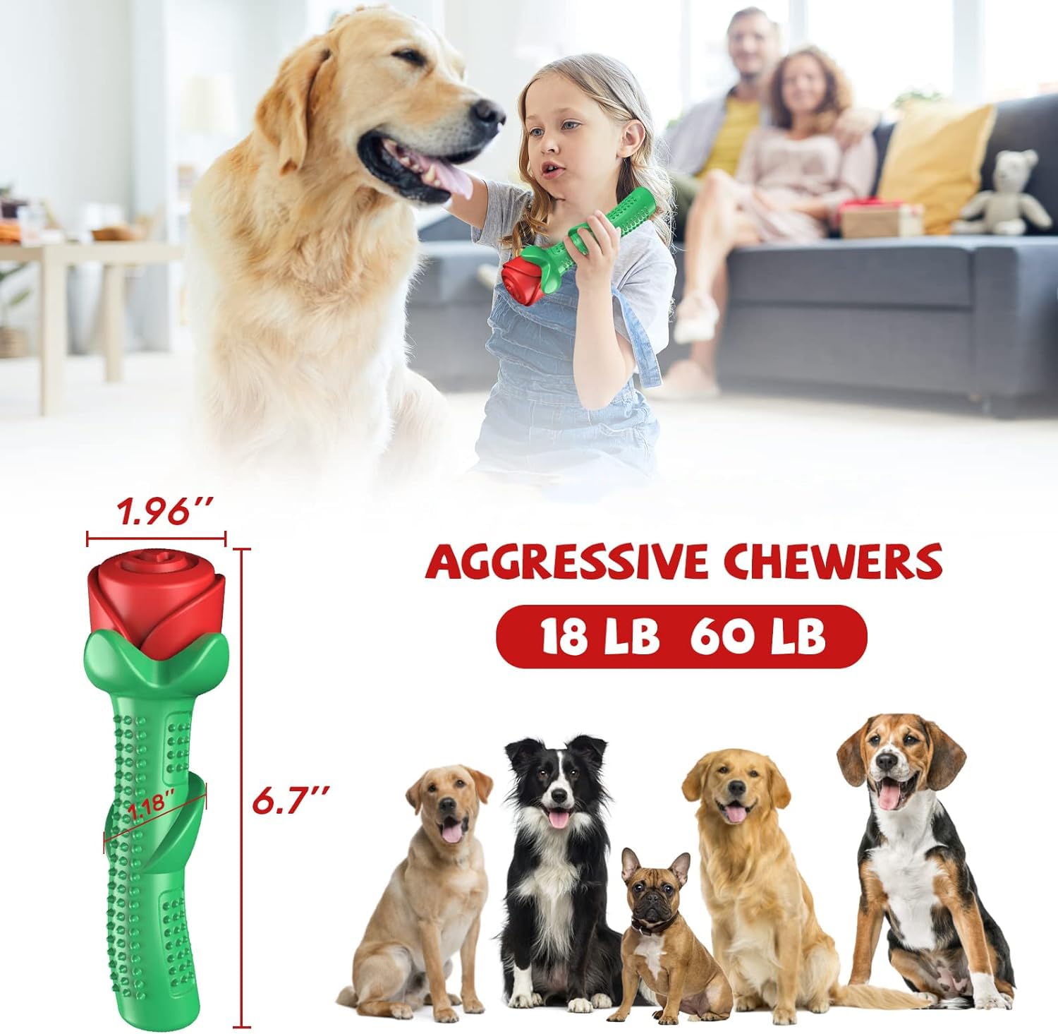 Durable UCHO Dog Chew Toys for Aggressive Chewers - Interactive Rose-Shaped Chew Toy for Small & Medium Dogs - Training Aid & Dental Cleaning Toy for Puppies & Adult Dogs - Perfect for Indoor Play, Outdoor Fetch & Teeth Cleaning Sessions