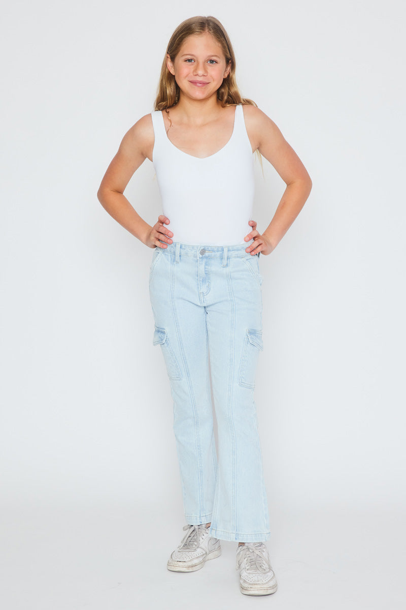 Normani High Rise Kids Cargo Flare Pants - Trendy & Comfortable Toddler Girls' Casual Wear for School, Playdates & Outdoor Adventures