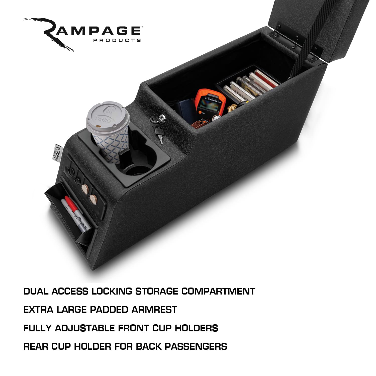 Jeep CJ Wrangler YJ Locking Center Console - Grey Denim Storage Box | Fits 1976-1983 CJ5 & 1976-1986 CJ7 | Secure Organizer for Off-Roading, Camping & Road Trips