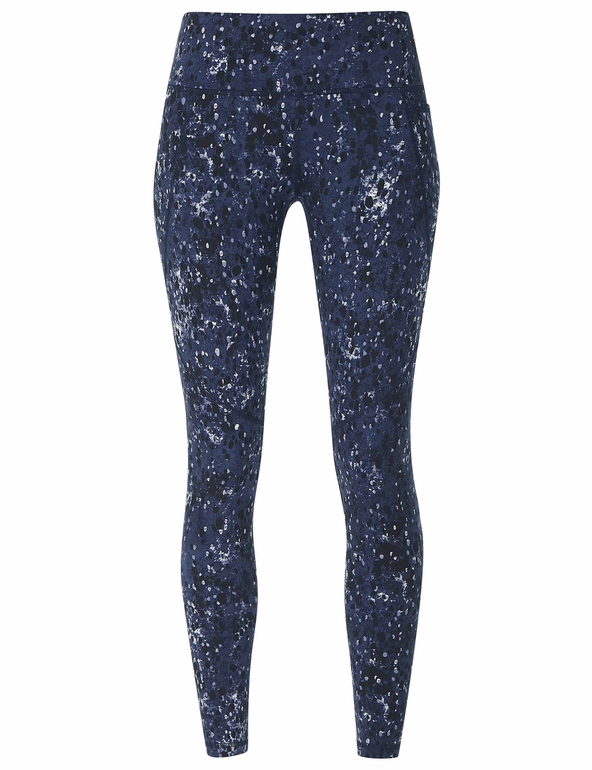Power 7/8 Gym Leggings for Women - Blue Ebony Print High Waist Yoga Pants - Workout Running Fitness & Lounge Wear