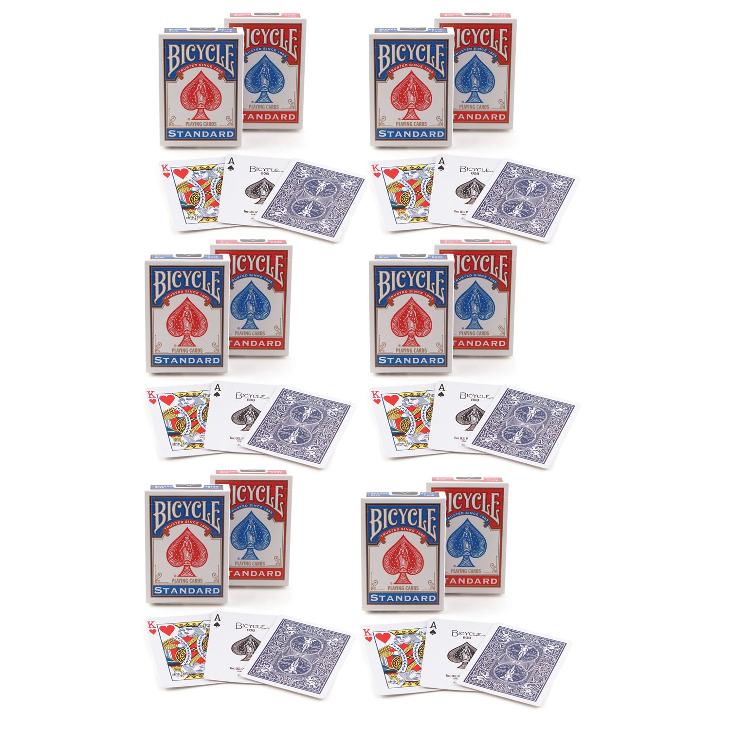 Bicycle Standard Index Playing Cards - 6 Decks Multipack for Poker, Blackjack, Magic Tricks & Family Game Night