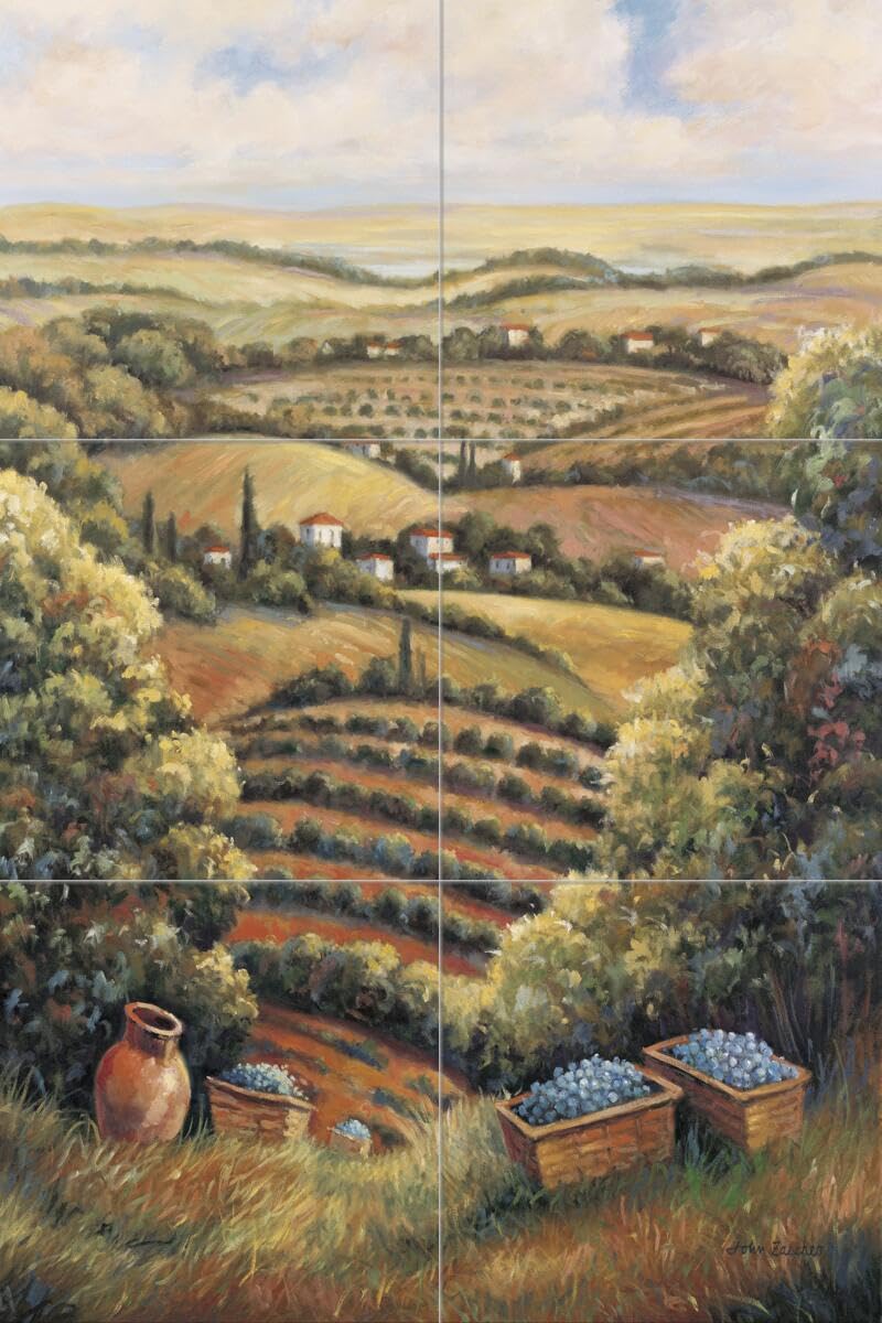 Hand-Painted Ceramic Backsplash Tile Mural - Tuscan Italian Countryside Scene for Kitchen & Bathroom Decor | Valley C Collection by John Zaccheo | Perfect for Farmhouse, Mediterranean & Vintage Style Homes