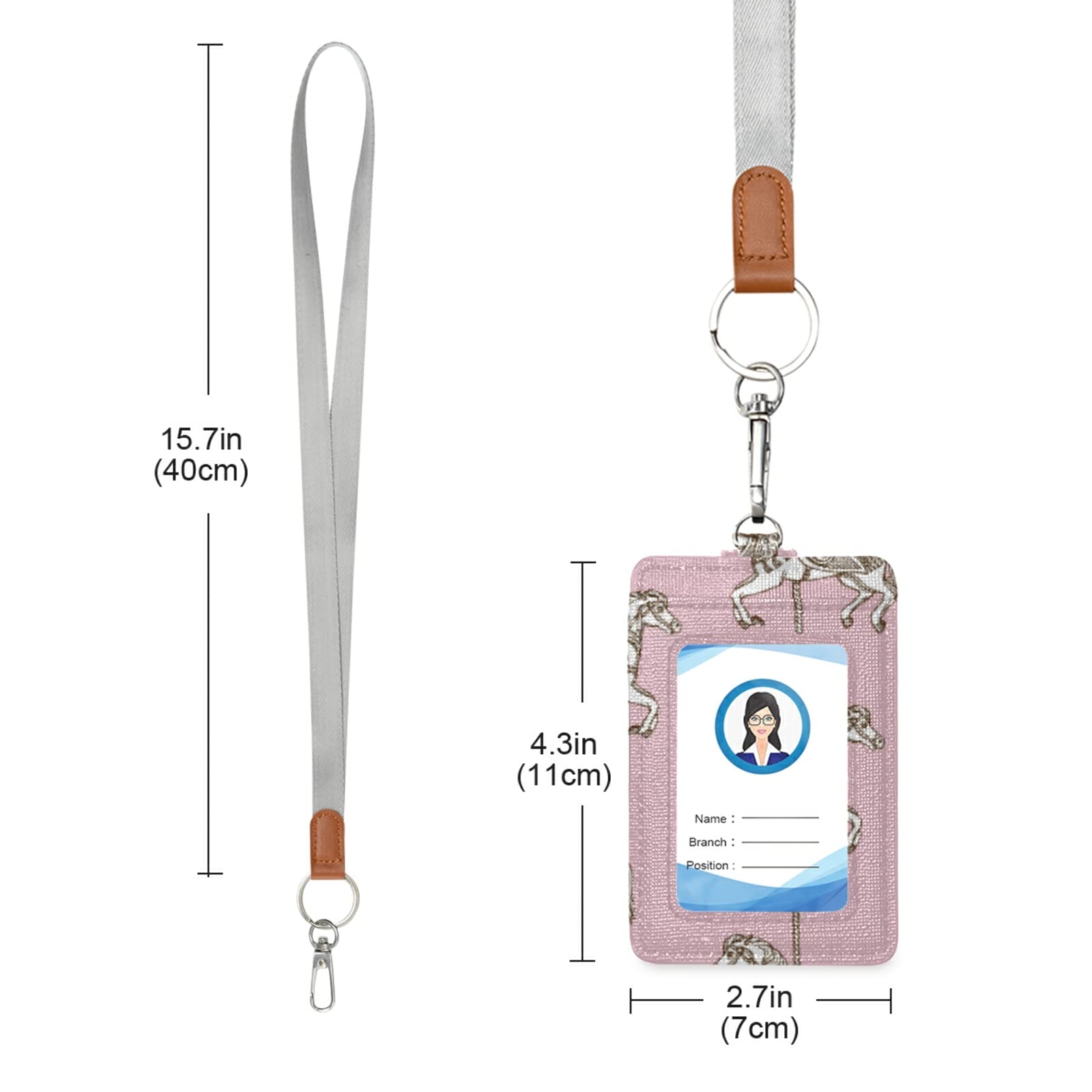 Vertical Leather ID Badge Holder with Lanyard - 2 Card Slots for Office & School Staff