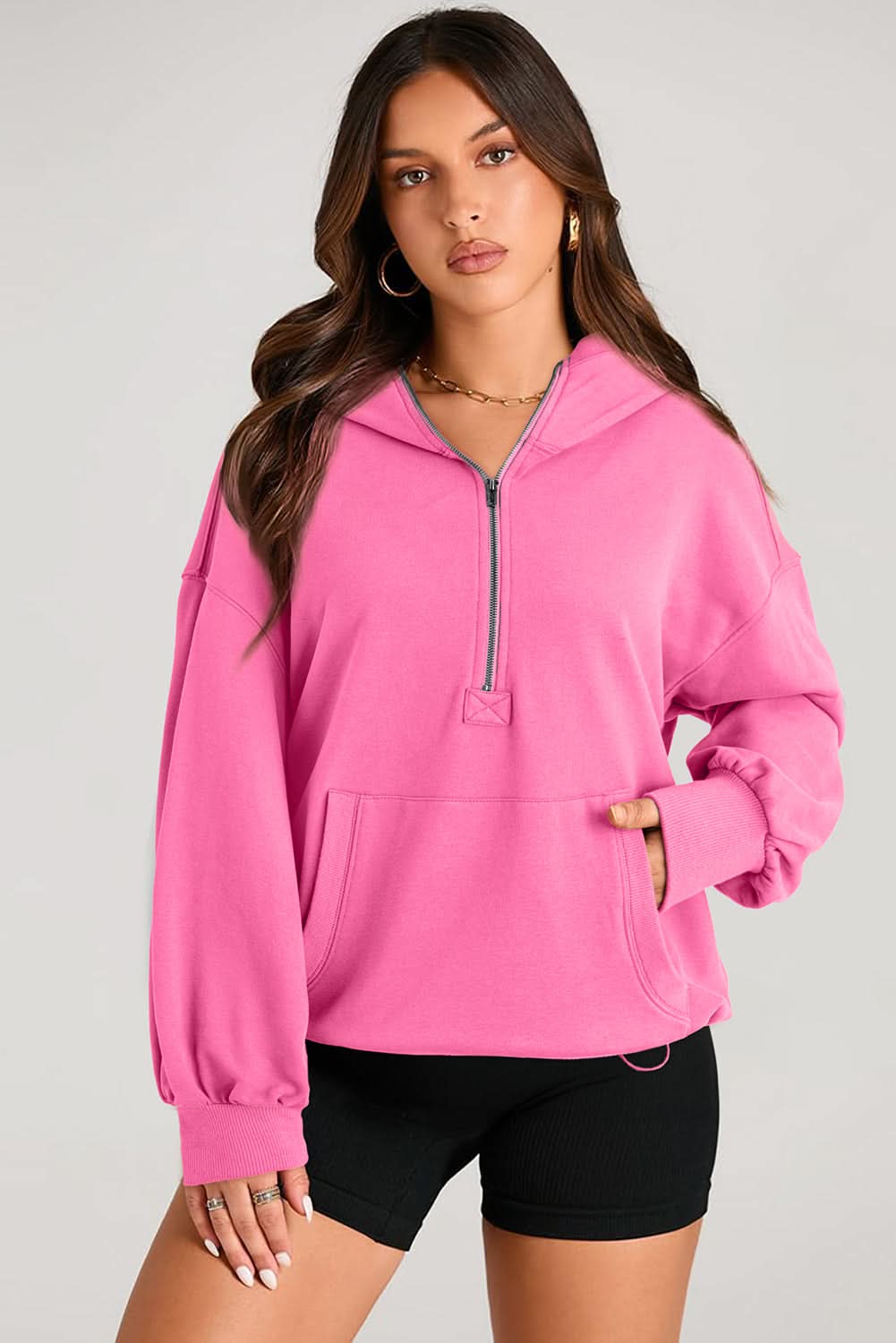 Bonbon Oversized Half Zip Hoodie for Women - Cozy Fleece Pullover Sweatshirt for Casual Wear, Loungewear & Outdoor Activities