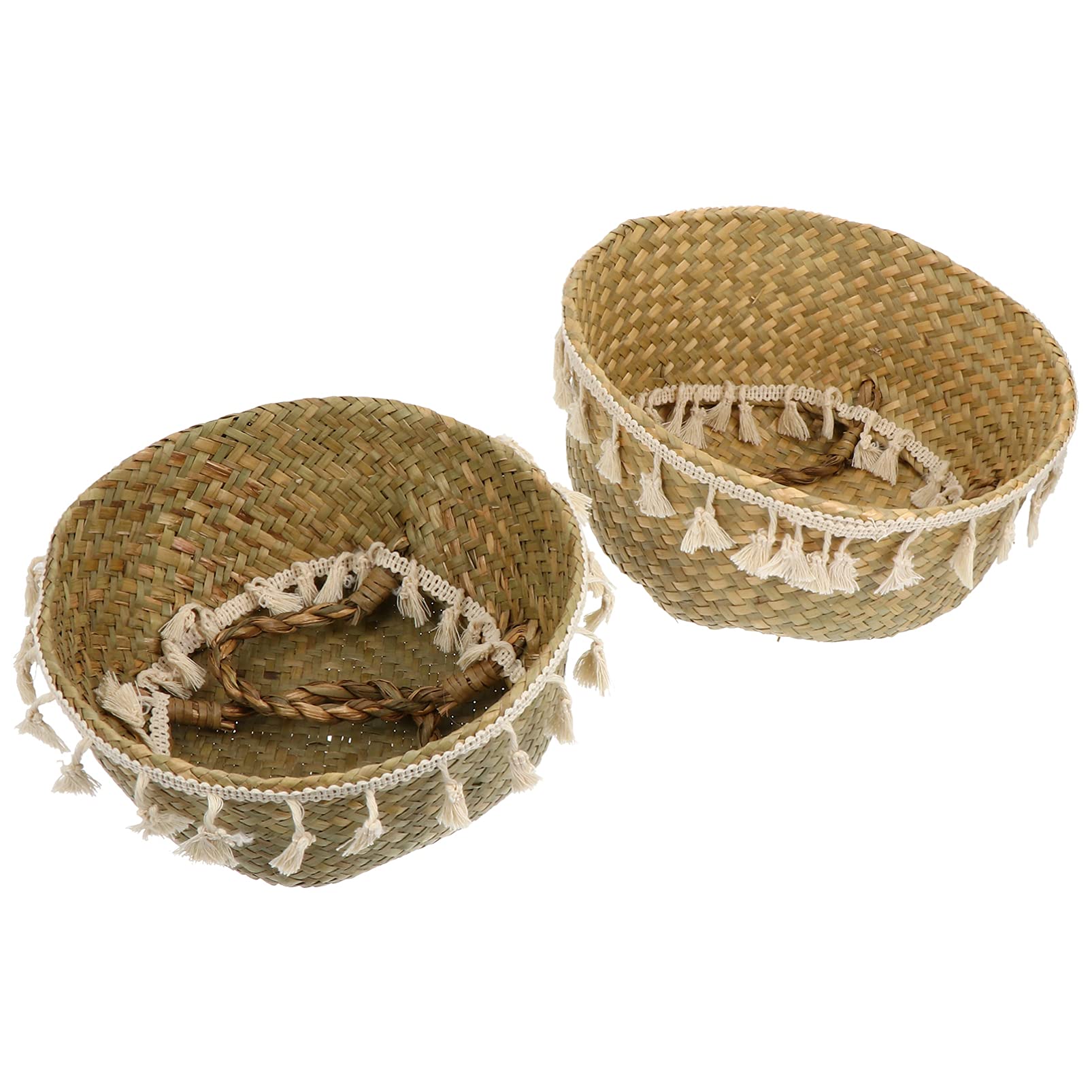 DOITOOL 2-Pack Woven Seagrass Plant Baskets with Tassels - Natural Straw Belly Basket for Indoor Plants, Flower Pots, Laundry Storage | Boho Home Decor for Living Room, Bedroom & Bathroom Organization
