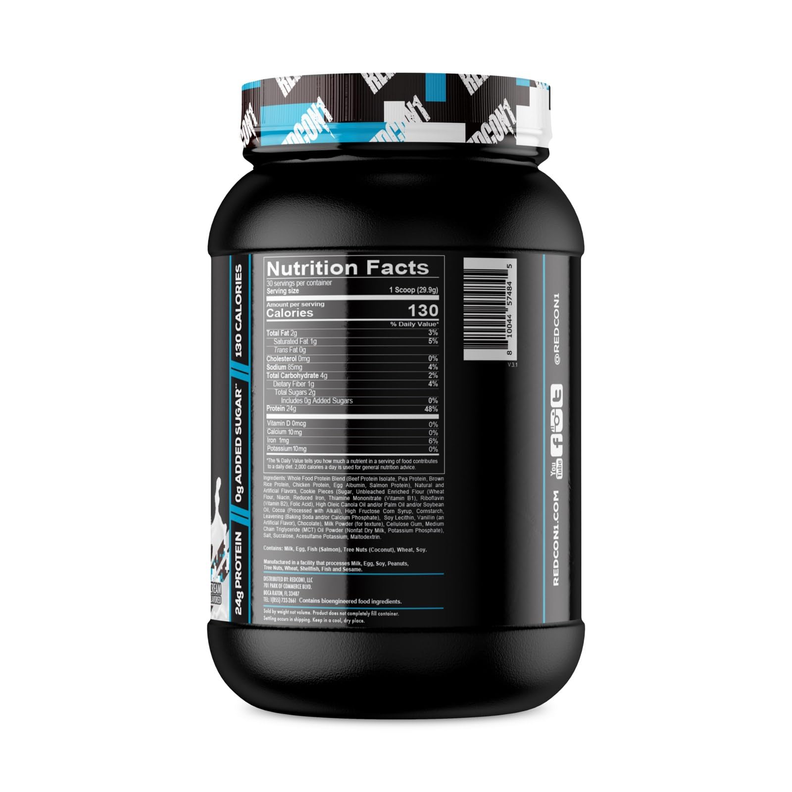 REDCON1 MRE Lite Whole Food Protein Powder - Cookies N' Cream Flavor | Low Carb Whey-Free Meal Replacement with Animal Protein Blends | Easy Digest MCT Oil Supplement (30 Servings) | Perfect for Post-Workout Recovery & Keto Diet