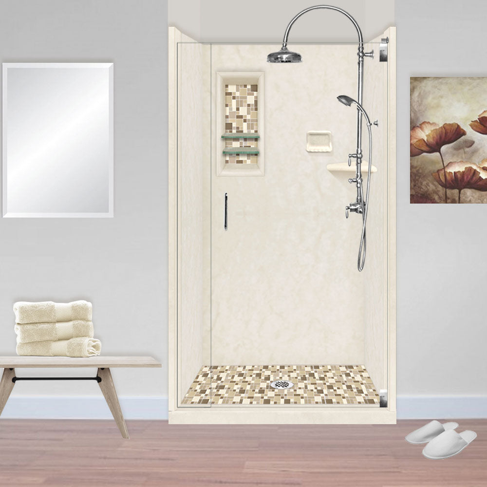 Rafe Marble Tuscany Mosaic Alcove Shower Kit - Premium Bathroom Upgrade with Elegant Stone Design for Modern Homes & Luxury Hotels