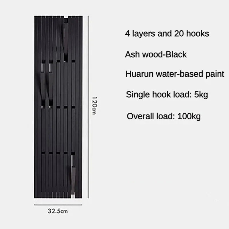 Black Oak Wood Piano Wall Hanging Coat Rack Organizer - Elegant Entryway Storage Solution for Hats, Scarves & Keys
