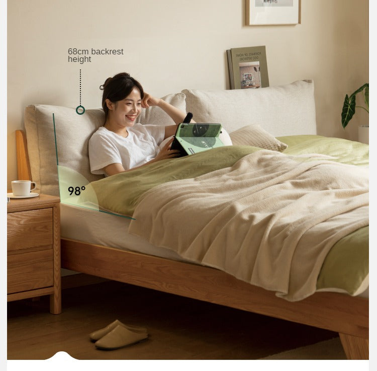 Solid Oak Wood Soft Bed Frame - Queen Size, Sturdy & Comfortable for Master Bedroom or Guest Room
