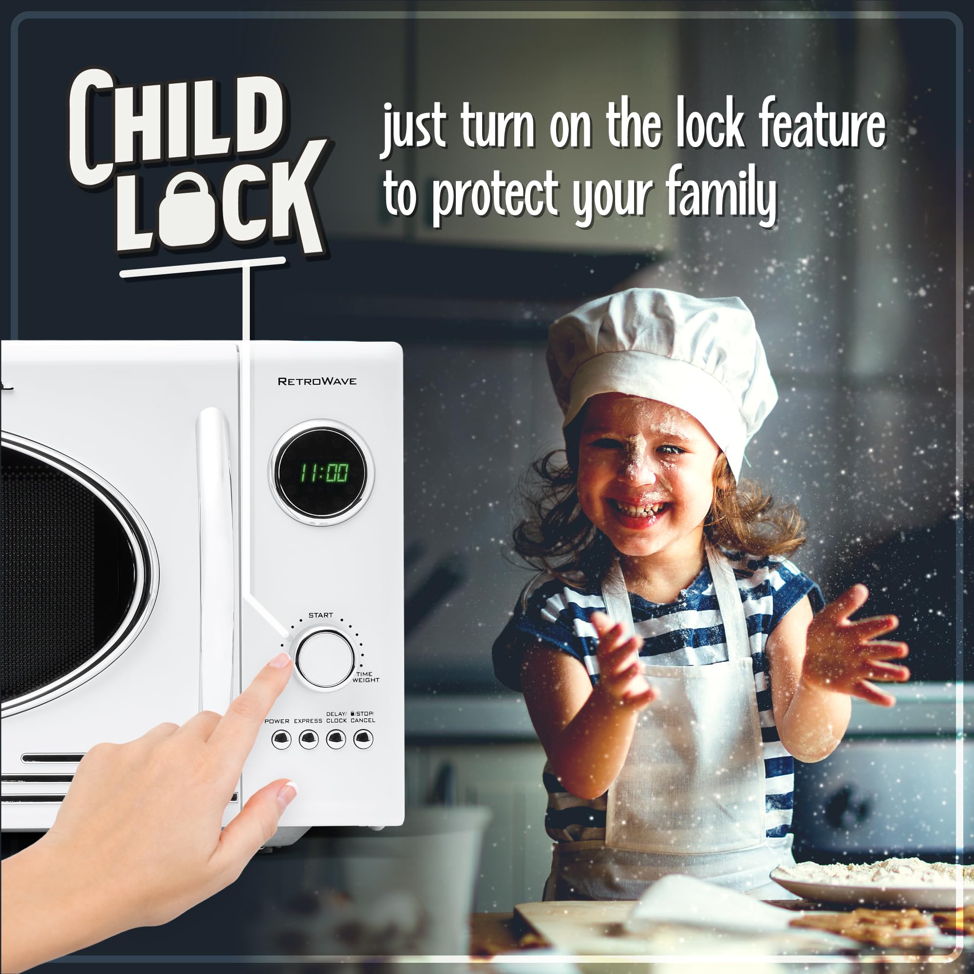 Retro Countertop Microwave Oven 0.9 cu ft - 800W Large Capacity with 12 Pre-Set Cooking Modes & Digital Clock - Vintage Style White Microwave for Small Kitchen, Dorm Room, Office & RV Use