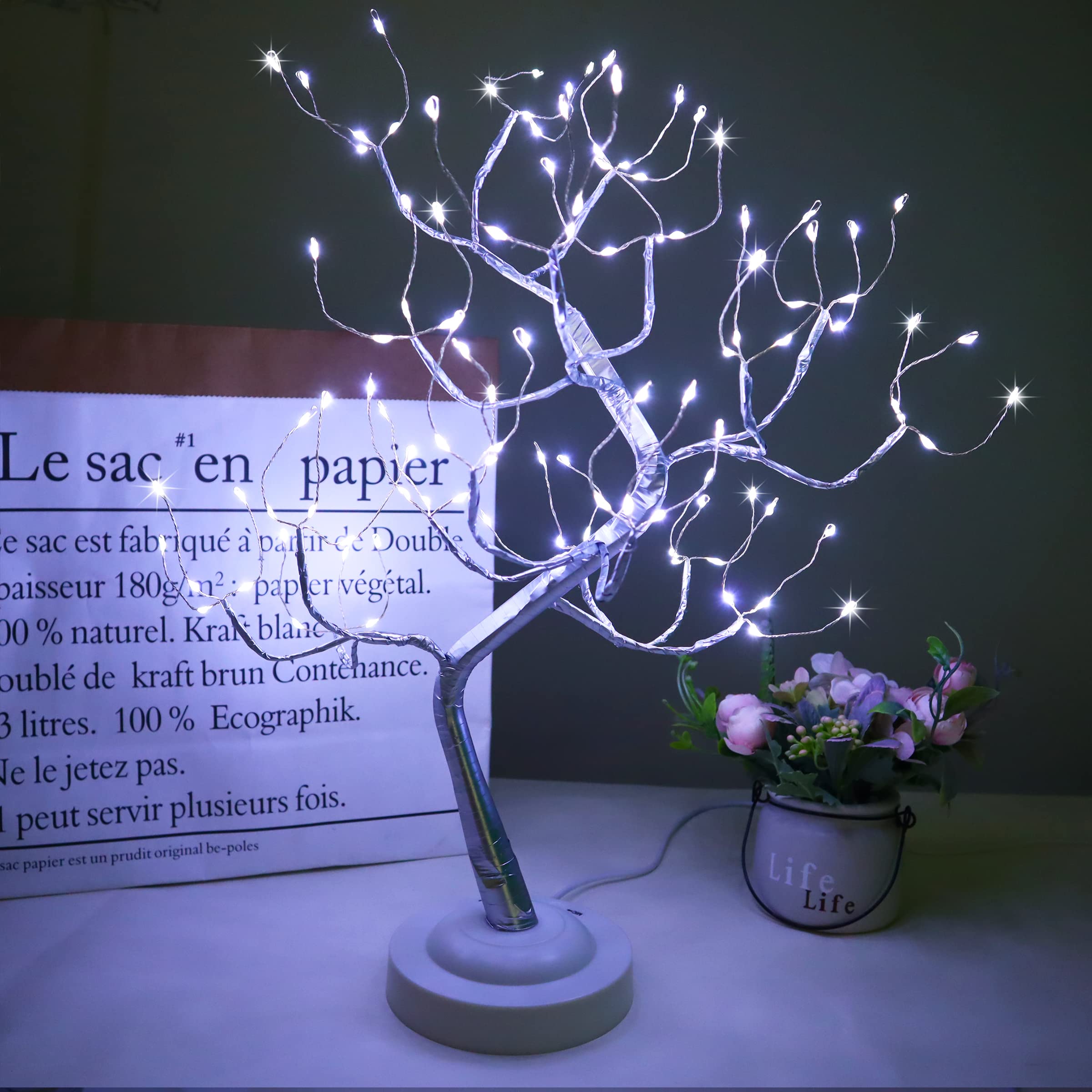 108 LED Fairy Tree Lamp - Cool White Miniature Lighted Tree with Music Modes, USB/Battery Powered 20