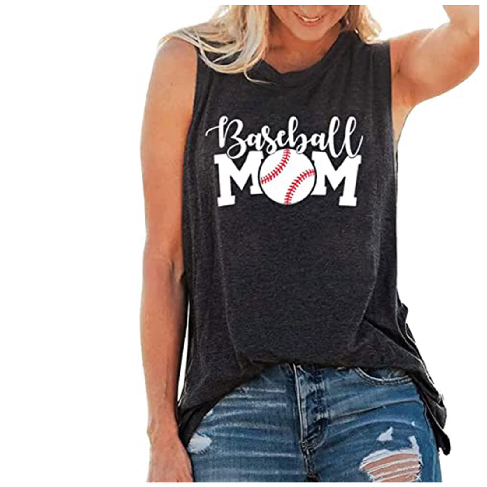 Women's Baseball Graphic Tank Top - Letter Print Casual Shirt for Baseball Moms - Soft Breathable Workout & Summer Tops for Sports, Gym, and Outdoor Activities