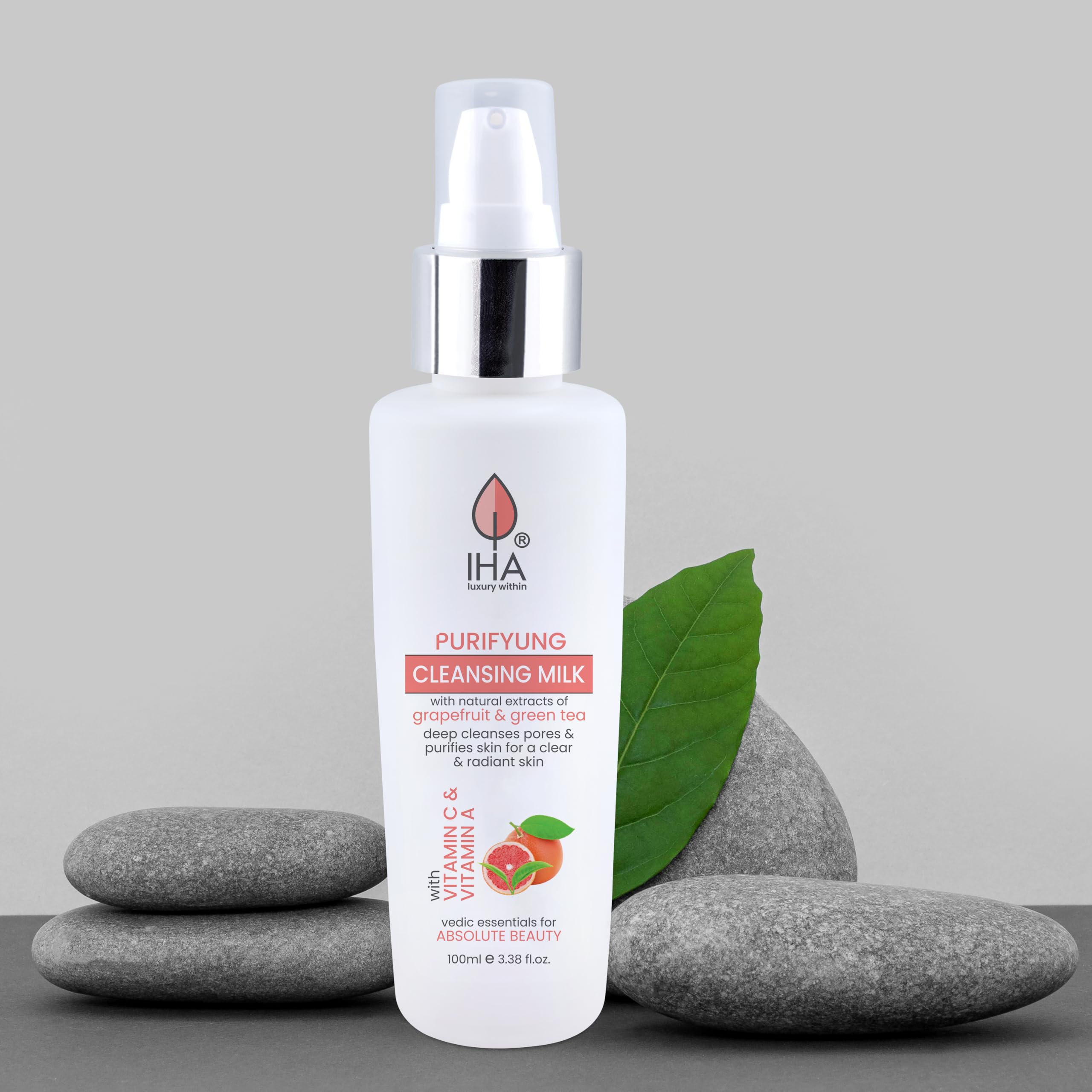 IHA Purifying Herbal Cleansing Milk - Gentle Deep Pore Face Cleanser with Olive, Grape & Green Tea Extract | Hydrating Facial Wash for Dry, Oily & Sensitive Skin | 100ml | Daily Skincare & Makeup Removal
