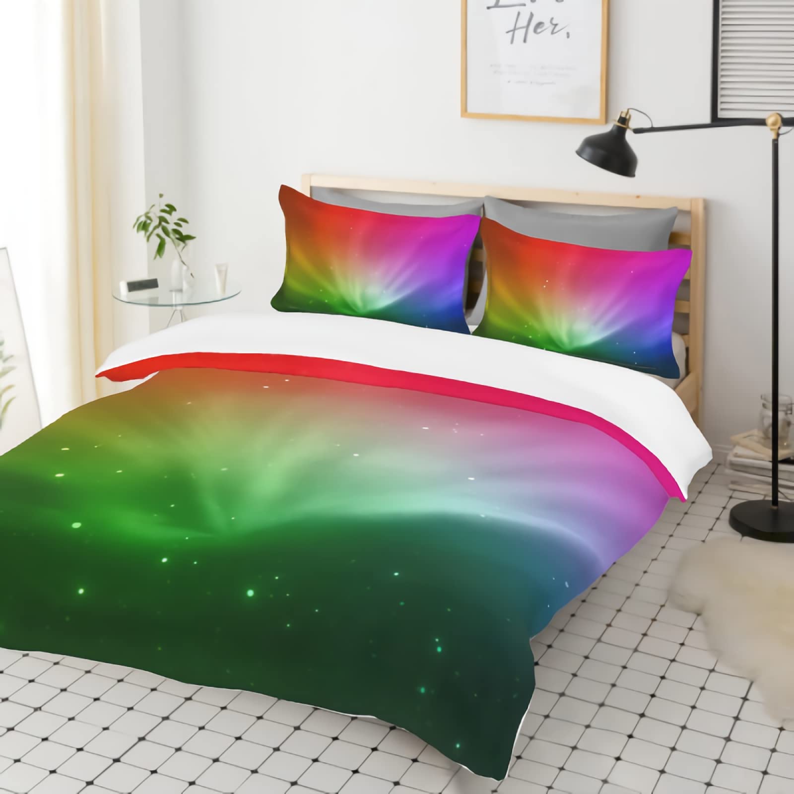 GREDBH Full Rainbow Duvet Cover Set - Starry Sky Comforter Cover with 2 Pillowcases | Colorful Pattern 3-Piece Bedding Set | 100% Soft Microfiber (Comforter Not Included) | Perfect for Kids' Rooms, Dorm Decor & Bohemian Style Bedrooms