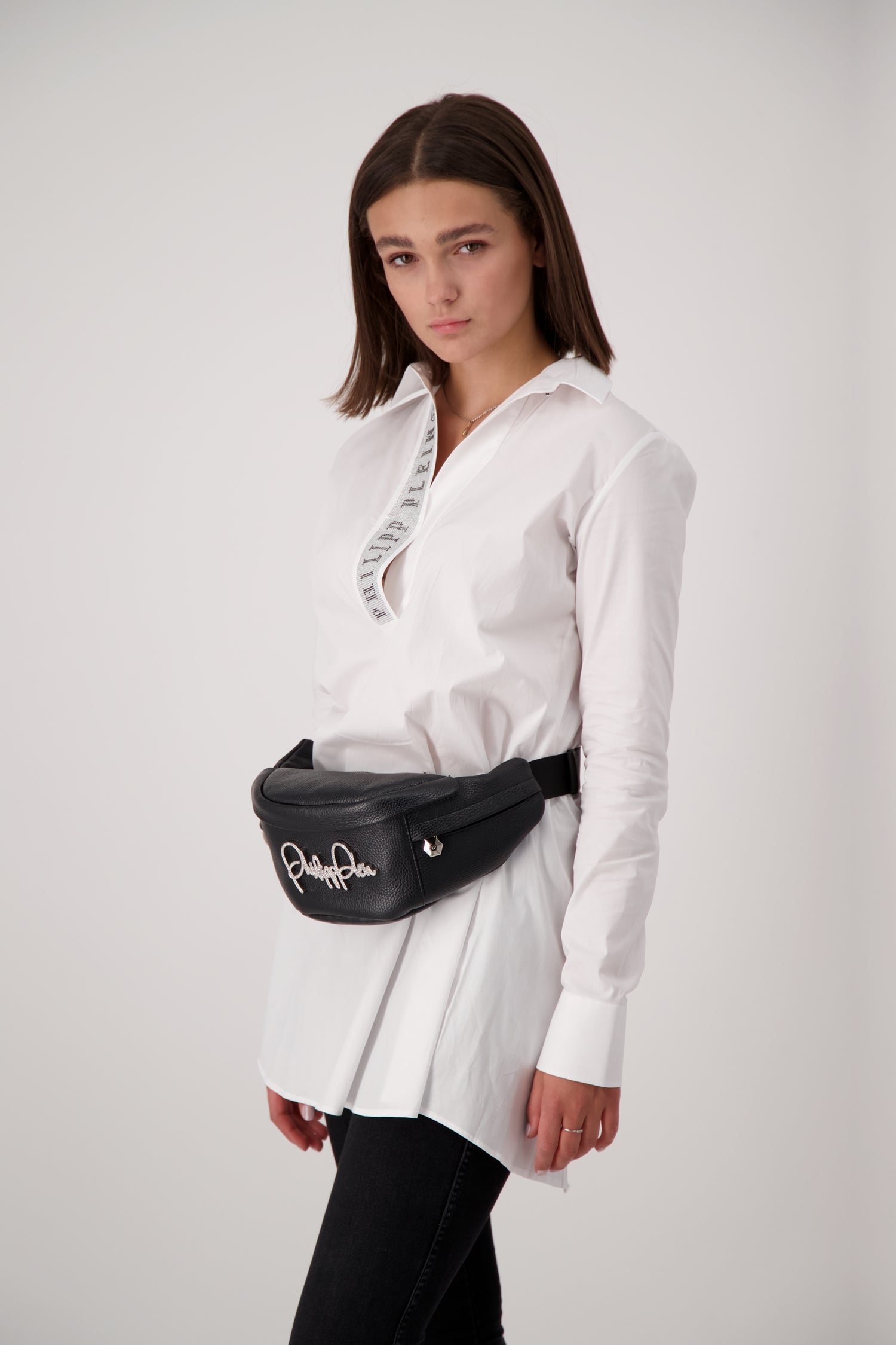Philipp Plein Black Signature Fanny Pack - Stylish Waist Bag for Men & Women - Perfect for Travel, Gym, and Everyday Use