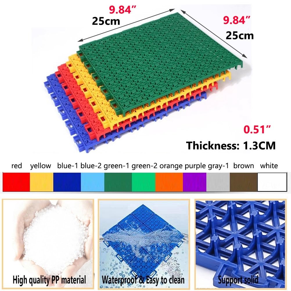 25cm Interlocking Modular Floor Tiles - Waterproof & Anti-Slip PP Sports Flooring for Stadiums, Amusement Parks - Indoor & Outdoor Use for Play Areas, Gyms, and Event Spaces