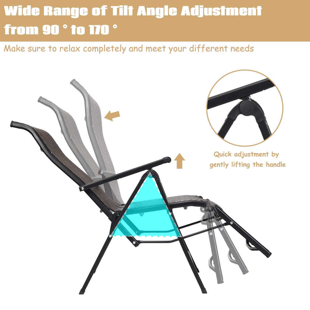 Tangkula 2-Pack Foldable Rattan Recliner Chairs - Adjustable Outdoor Lounge Chairs with Wide Armrests & Sturdy Steel Frame - Perfect for Patio, Garden, Beach, Poolside Relaxation & Backyard Lounging