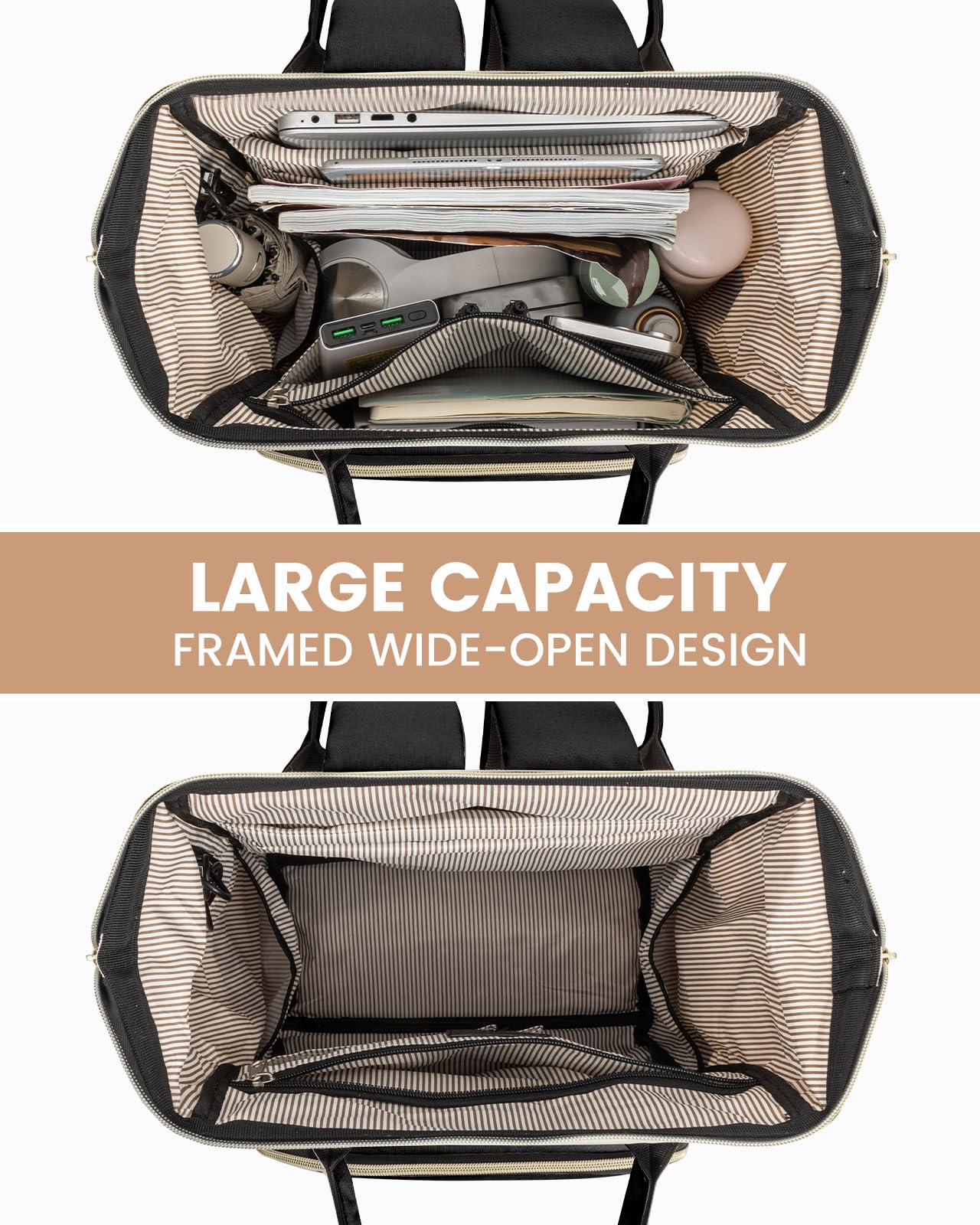 LOVEVOOK Women's Laptop Backpack - Stylish 15.6 Inch Computer Bag for Work, School & Travel - Water-Resistant Bookbag for Students, Business Professionals & Healthcare Workers (Beige-Black) - Perfect for Office Commute, College Classes & Business Trips
