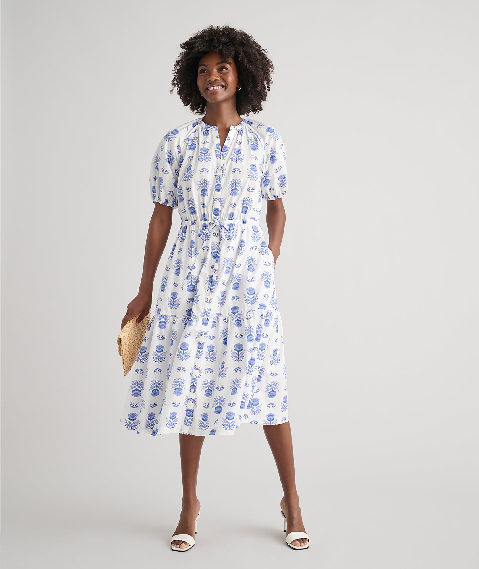 Stretch Cotton Printed Brigette Midi Dress - Floral Summer Dress for Women, Comfortable Casual & Party Wear, Perfect for Beach Vacations, Date Nights and Office Outings