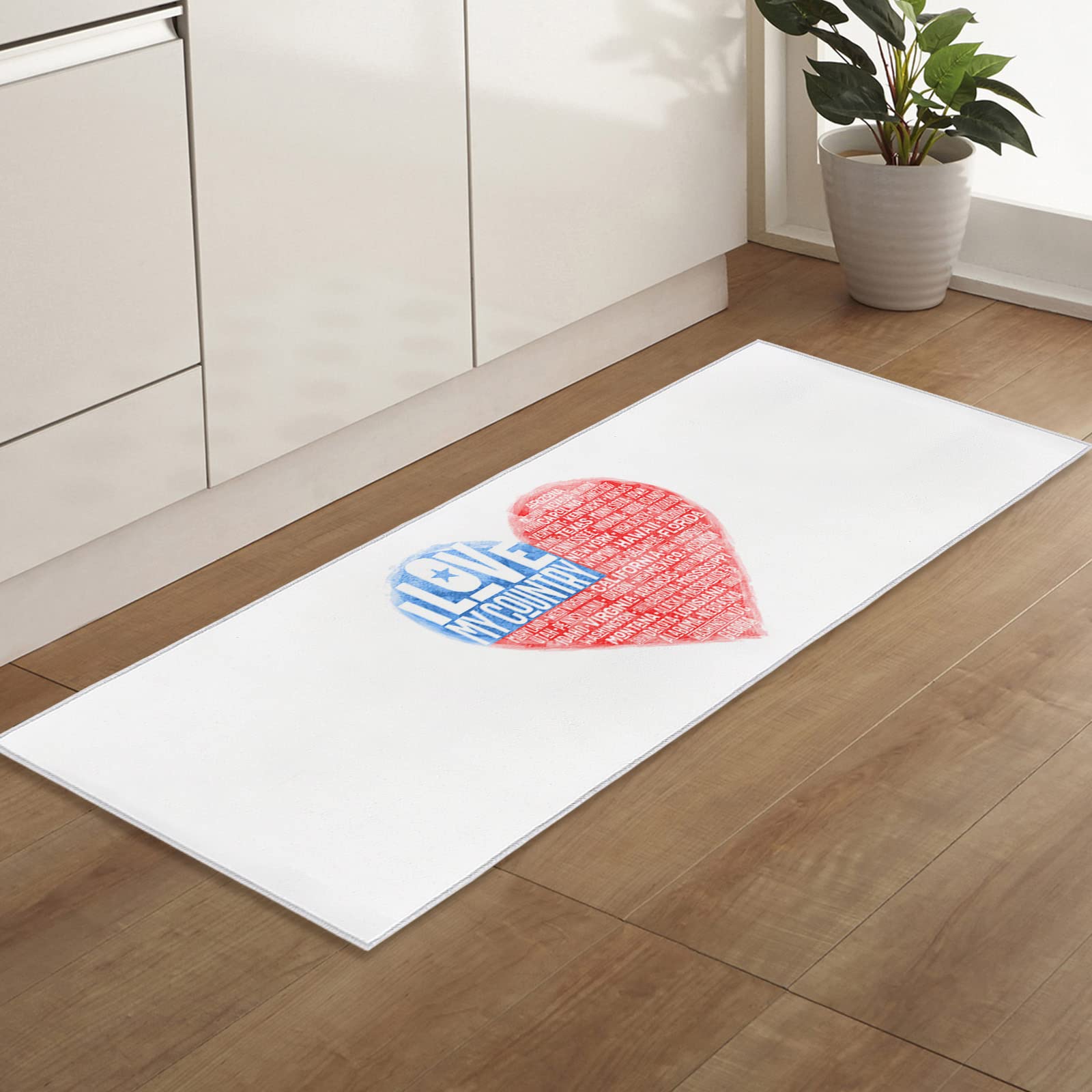 Welcome Doormat 24x71 Inch - Watercolor Love Heart Design, Absorbent Rubber Doormat for Front Door, Indoor Entrance, Waterproof & Durable - Perfect for American Independence Day Decor & Home Welcome Mat