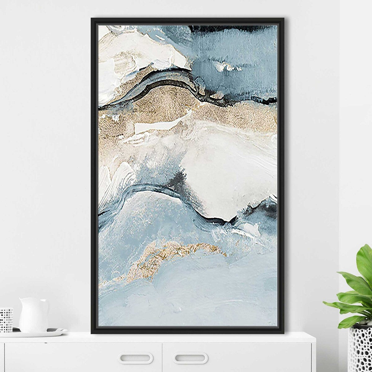 Blue Crystalline Print Floating Canvas Wall Art - Modern Abstract Painting for Living Room, Bedroom & Office Decor