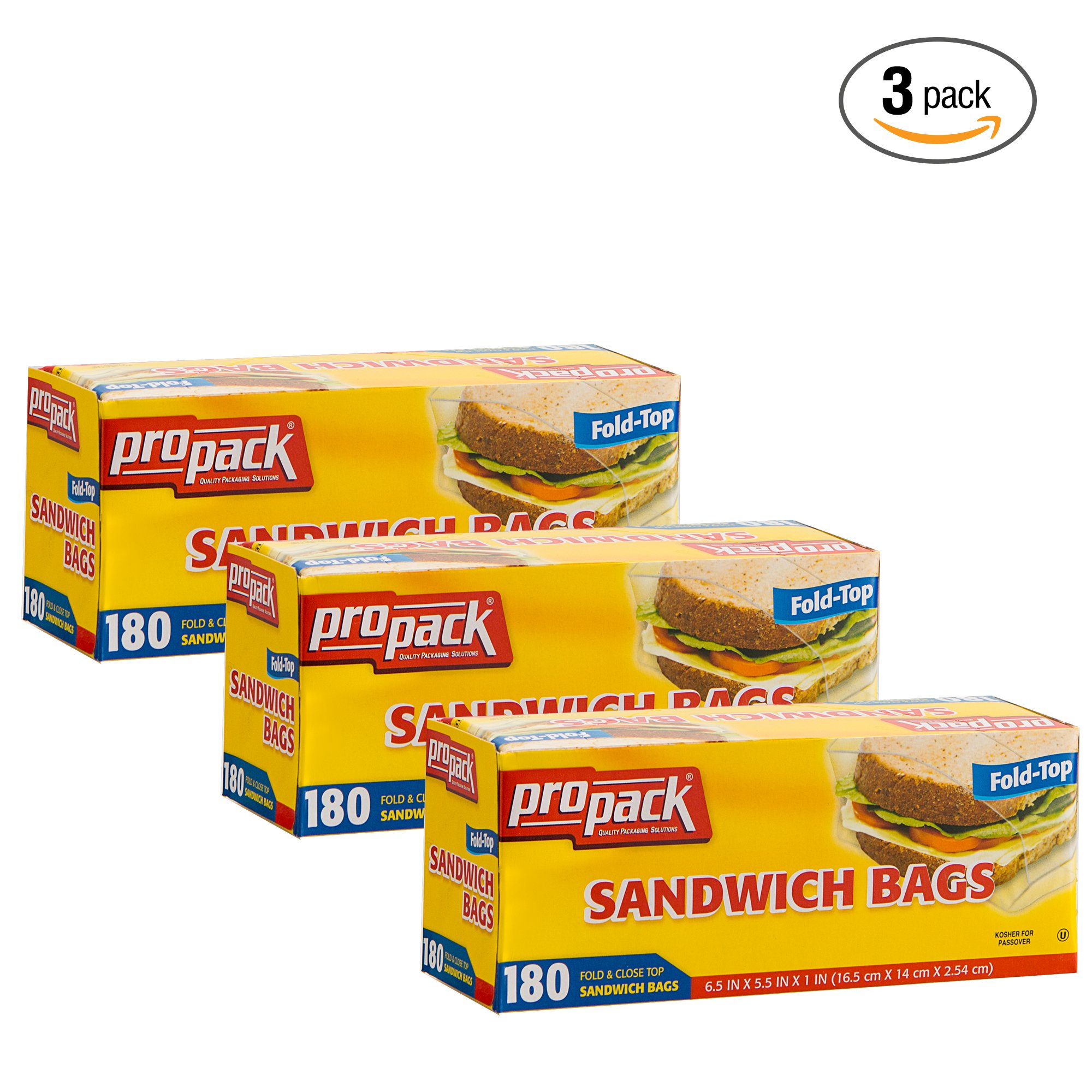 Disposable Plastic Sandwich Bags With Fold Close Top - 540 Bags (3 Packs) | Perfect for Food Storage, Meal Prep, School Lunches, Travel Snacks & Picnics | Great for Sandwiches, Fruits, Nuts, Cookies & More | BPA-Free, Leak-Proof & Convenient