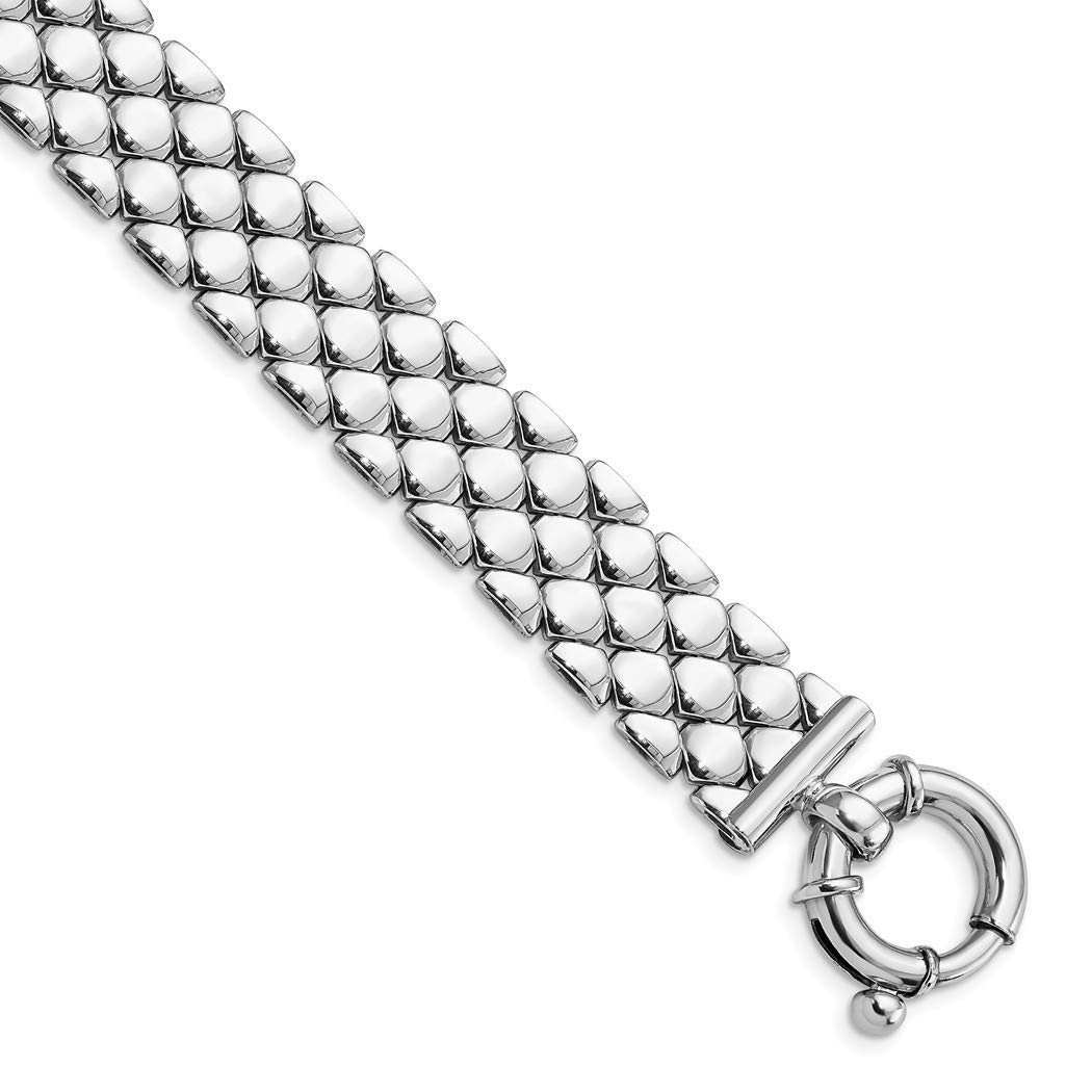 13mm 925 Sterling Silver Reversible Bracelet for Women - Polished & Brushed Rhod Plated Jewelry Gift - 7.5 Inch Adjustable Bangle (Perfect for Everyday Wear, Date Nights & Special Occasions)