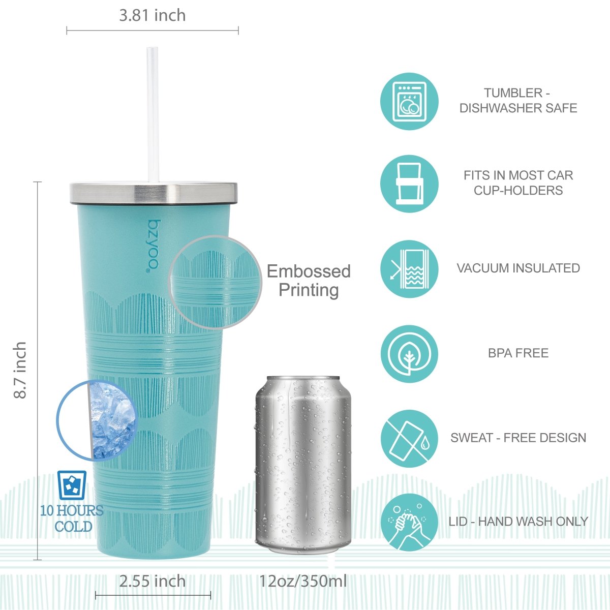 24oz Double Wall Vacuum Insulated Stainless Steel Tumbler with Straw Lid - Scribe Light Blue | Leakproof Travel Mug for Coffee, Tea & Cold Drinks | Gym, Office & Outdoor Use