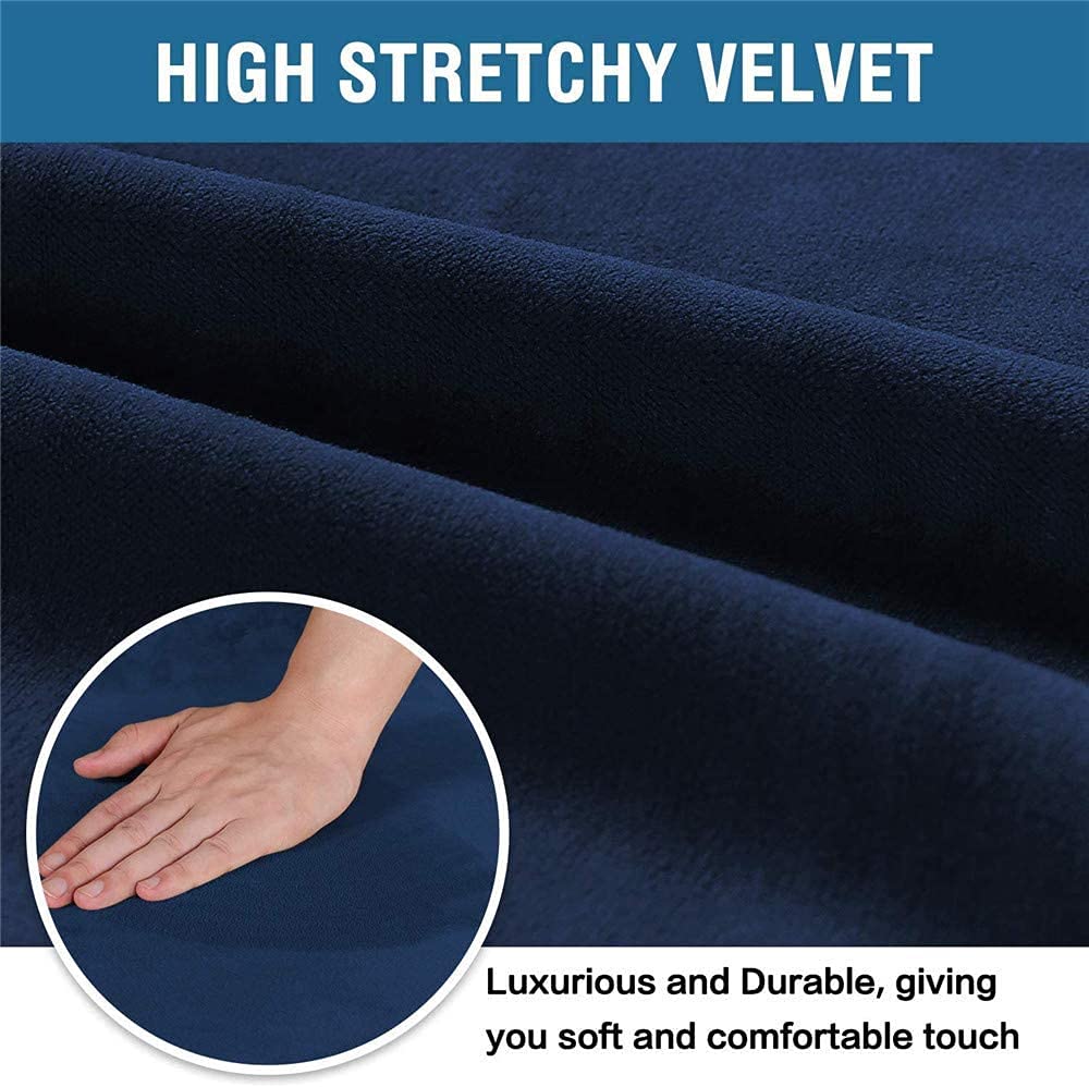 Velvet Dining Chair Covers - Stretch Slipcovers for Parson Chairs (Set of 6, Navy) - Washable & Durable for Home Dining