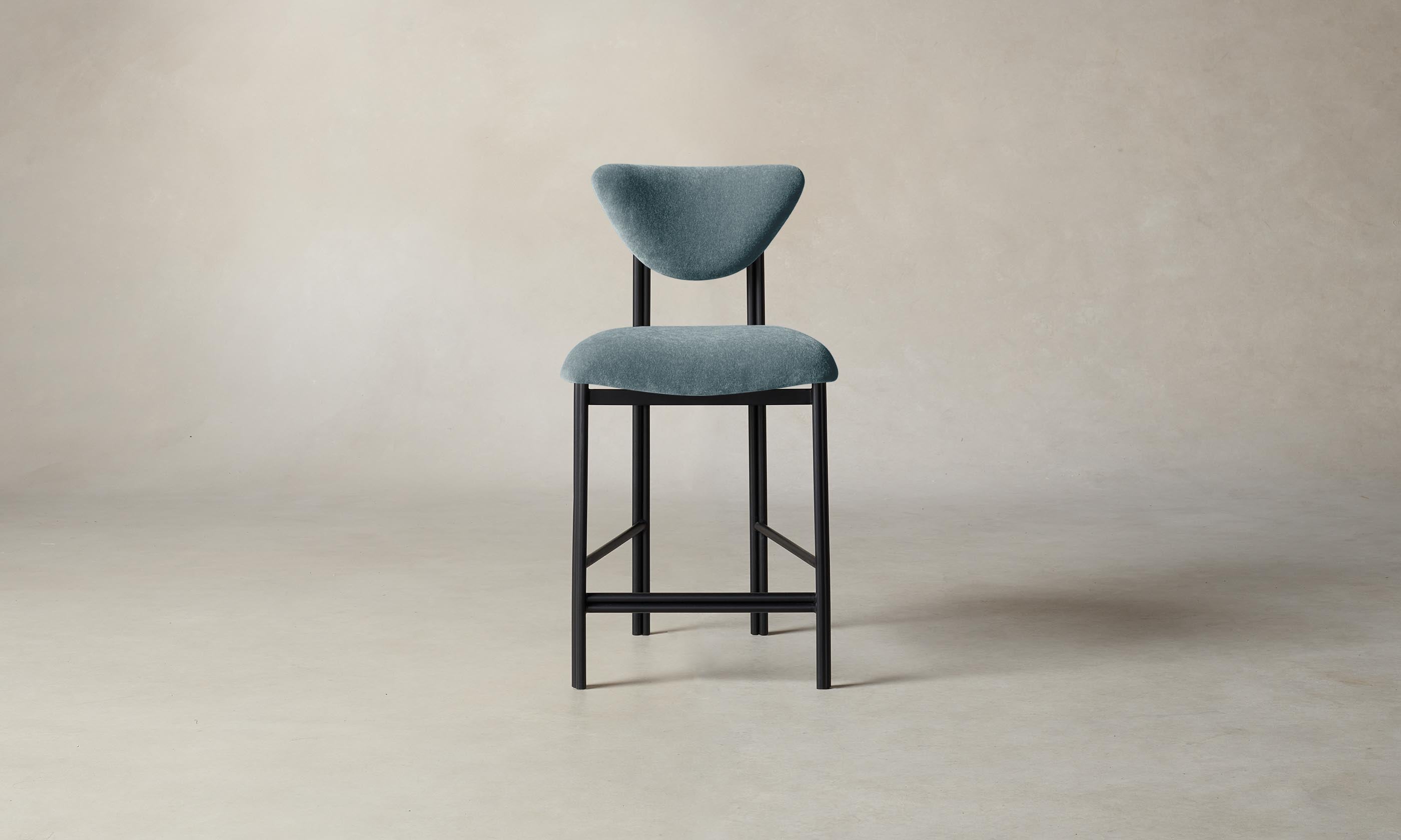 Premium Mohair Slate Blue Counter Stool - Modern Bar Stool for Kitchen Island, Breakfast Nook & Home Decor - The Cooper Collection