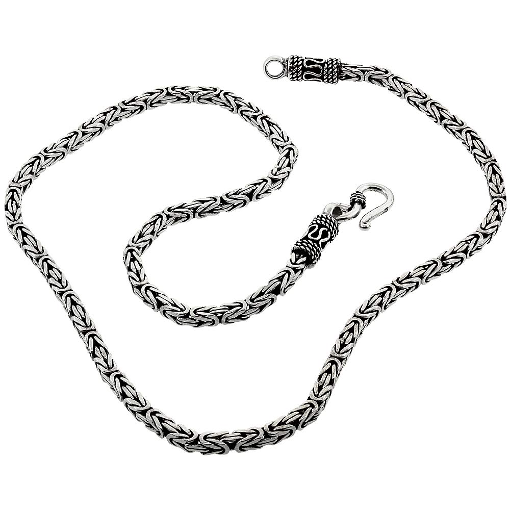 3mm Sterling Silver Square Byzantine Chain Necklace & Bracelet Set - Nickel Free, 3mm Width, 7-30 Inch Adjustable Length - Perfect for Gifts, Weddings, and Everyday Jewelry Wear