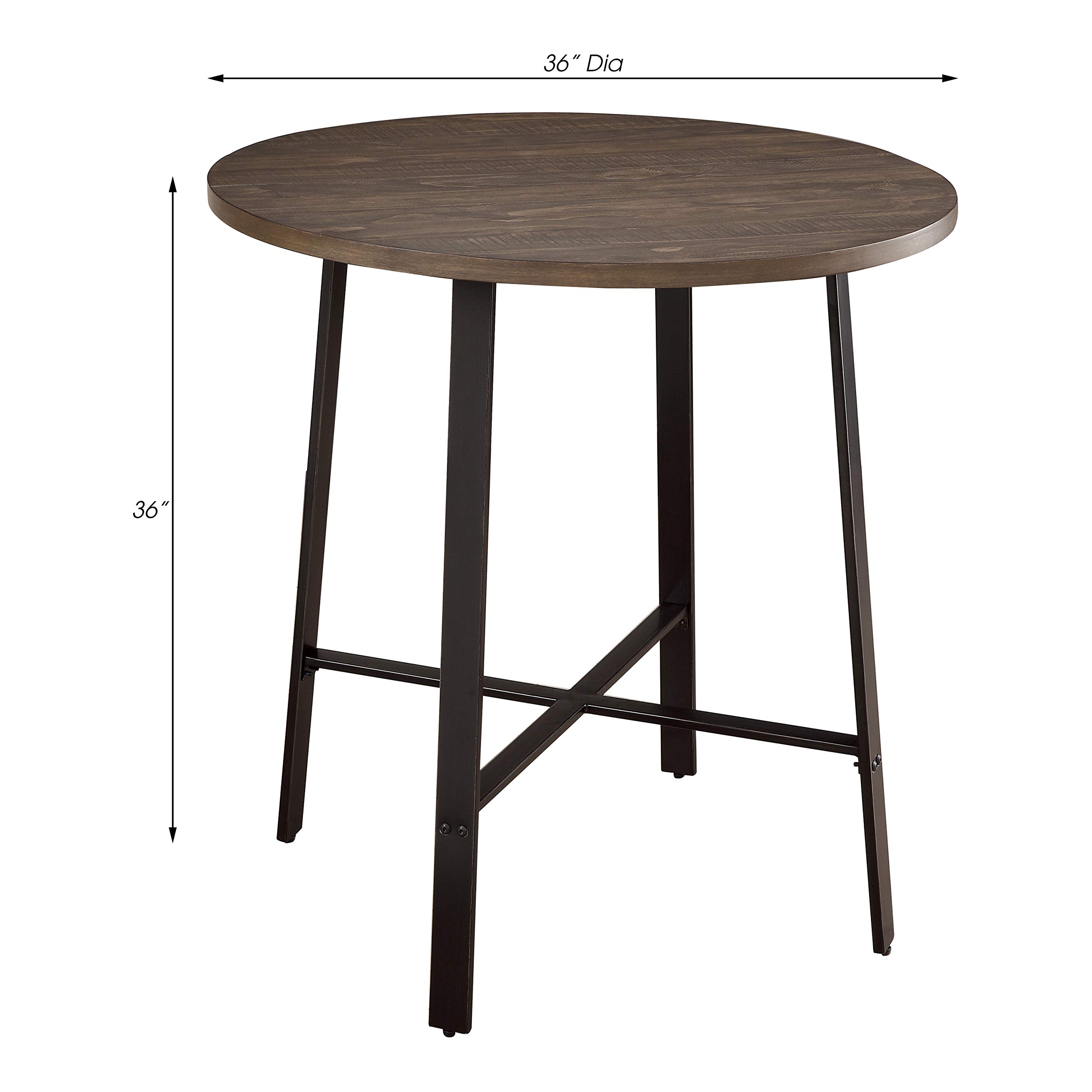 Rustic Round Counter Height Dining Table 36 Inch - Small Kitchen Table for 4 with Black Metal Legs - 36