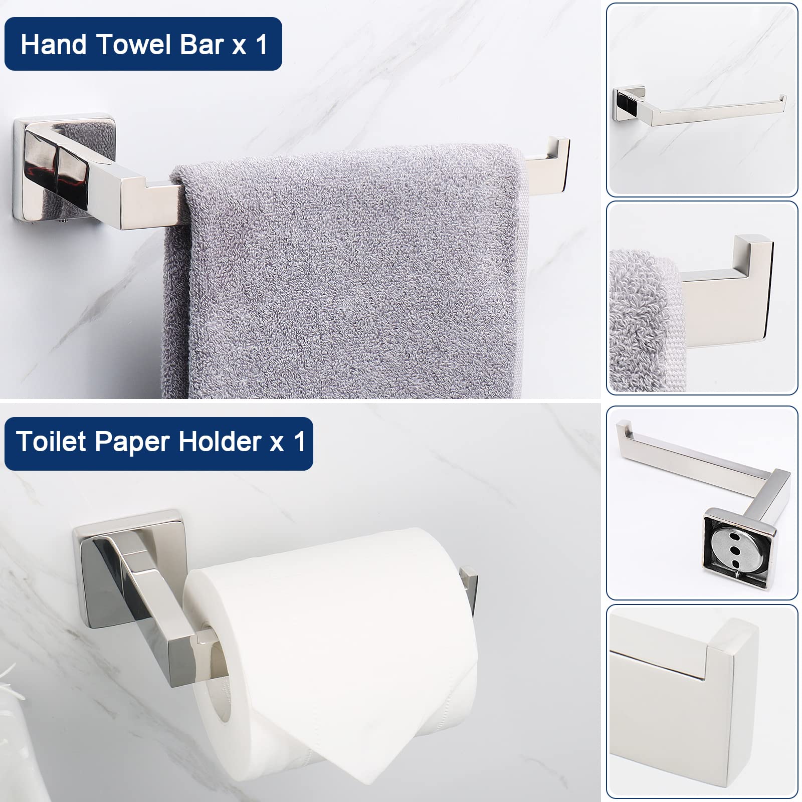 NearMoon 5-Piece Bathroom Hardware Set - 304 Stainless Steel Square Towel Rack Kit with 24