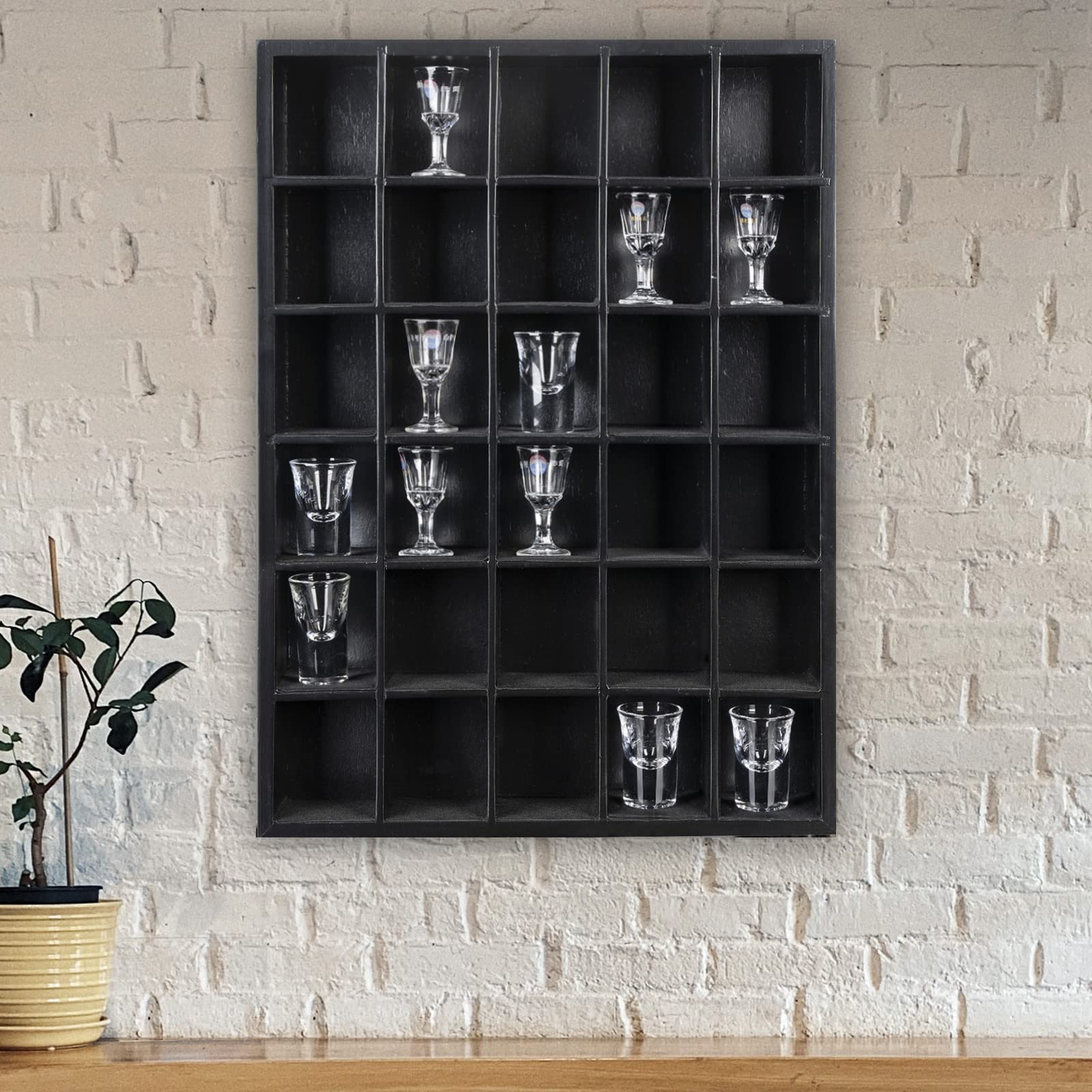 Premium Black Wooden Shot Glass Display Case - Holds 30 Glasses (16.7
