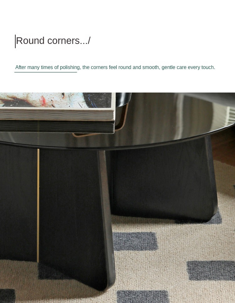Solid Oak Wood Smoky Coffee Table with Glass Top - Modern Living Room Furniture for Home Decor