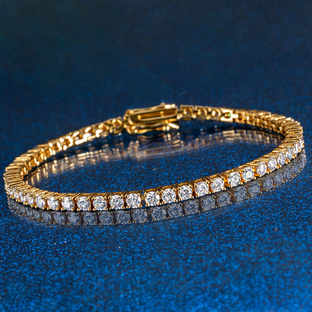 Moissanite Tennis Bracelet for Women - 925 Sterling Silver & 14k Gold Plated - Adjustable Sizes 6-8