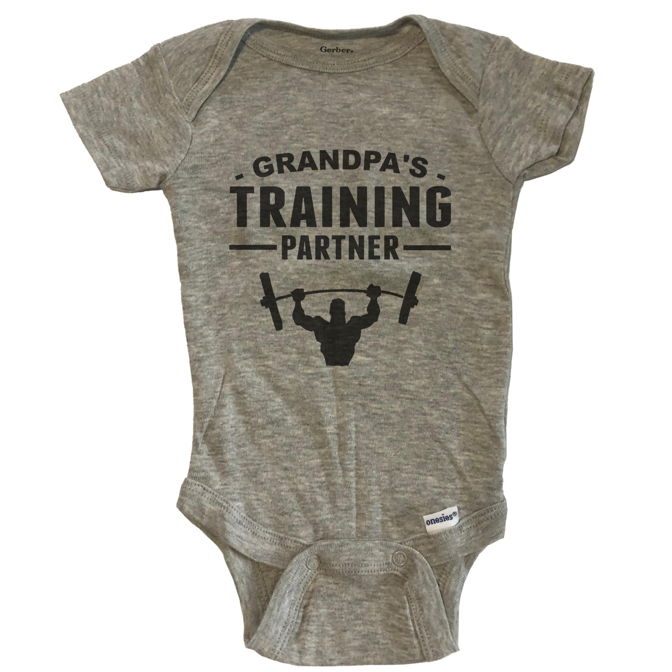 Grandpa's Training Partner Weightlifting Fitness Baby Bodysuit - 100% Cotton Soft Infant Onesie for Gym & Workout Enthusiasts - Perfect for Newborns, Toddlers, and Fitness-Themed Family Photos