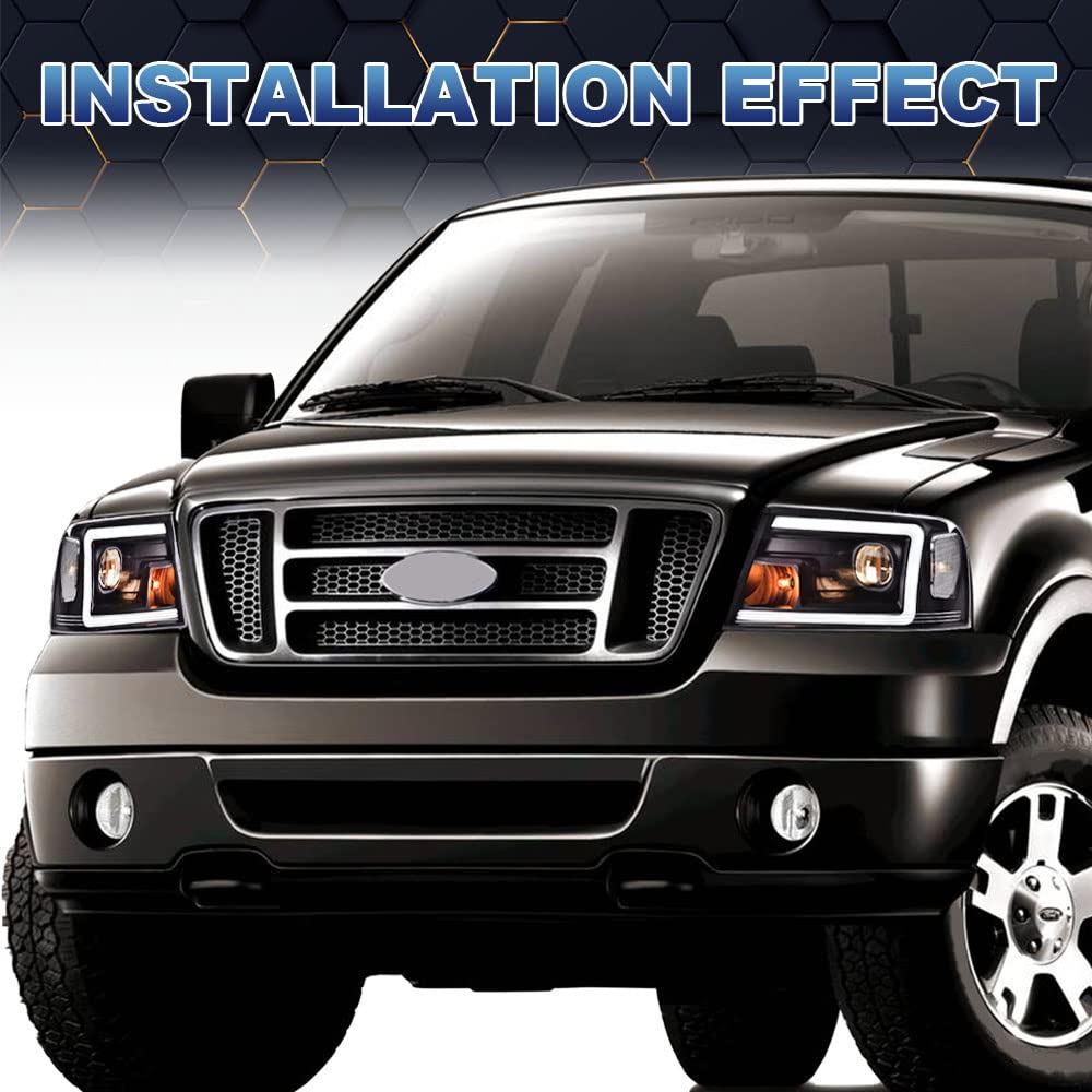 PIT66 LED DRL Headlights for 2004-2008 Ford F150 & Lincoln Mark LT - Clear Lens Black Housing - Perfect for Night Driving