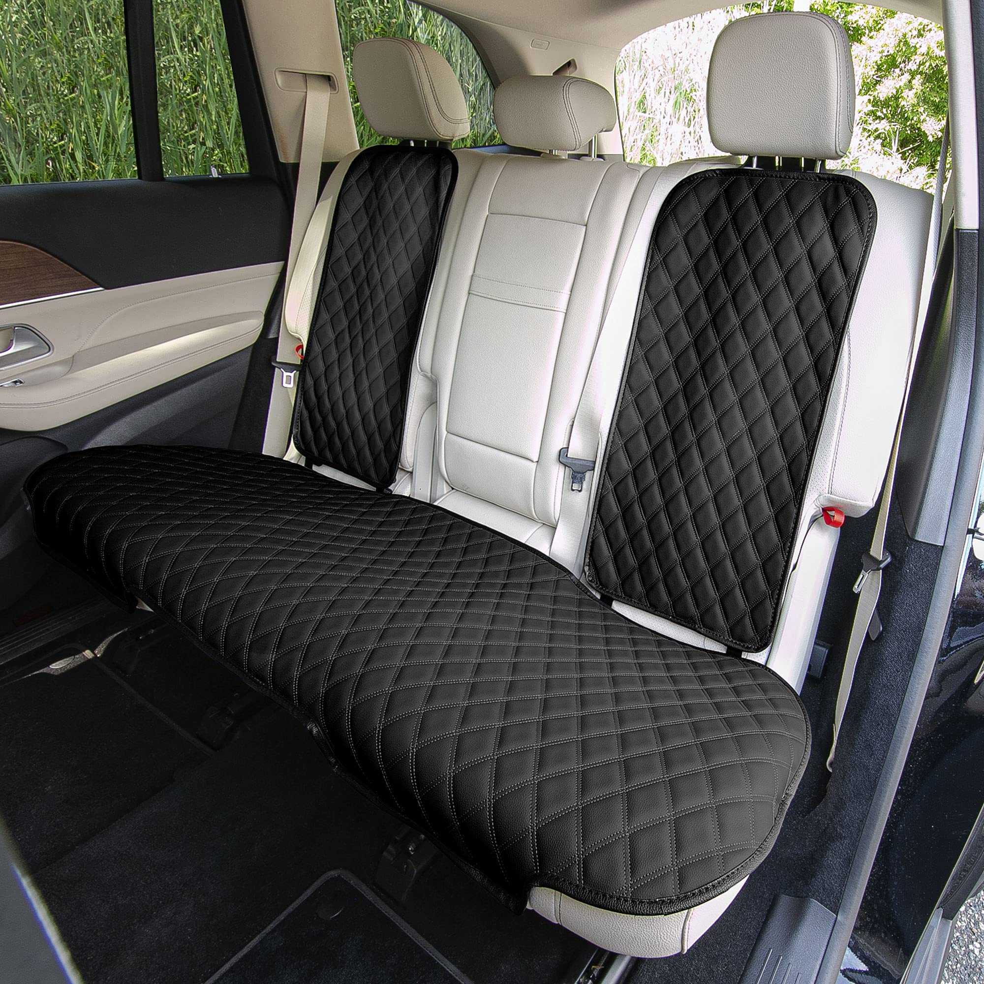 Premium FH Group Black Faux Leather Car Seat Cushion - Universal Fit Rear Seat Cover with Non-Slip Silicone Backing for SUV, Sedan, Van - Comfort & Support for Long Drives, Road Trips & Daily Commutes