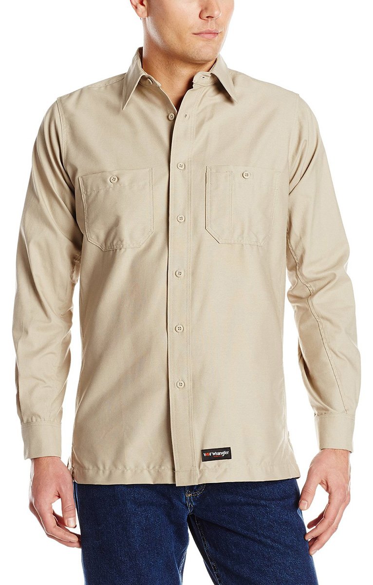 Wrangler Workwear Men's Long Sleeve Work Shirt - Durable Cotton Shirt for Construction, Farming & Outdoor Work | Comfortable Workwear for Tough Jobs