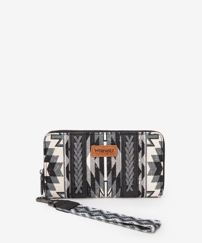 Wrangler Aztec Print Whipstitch Canvas Wallet for Men - Stylish & Durable Bifold Wallet with RFID Protection - Perfect for Travel, Everyday Use & Gift Giving
