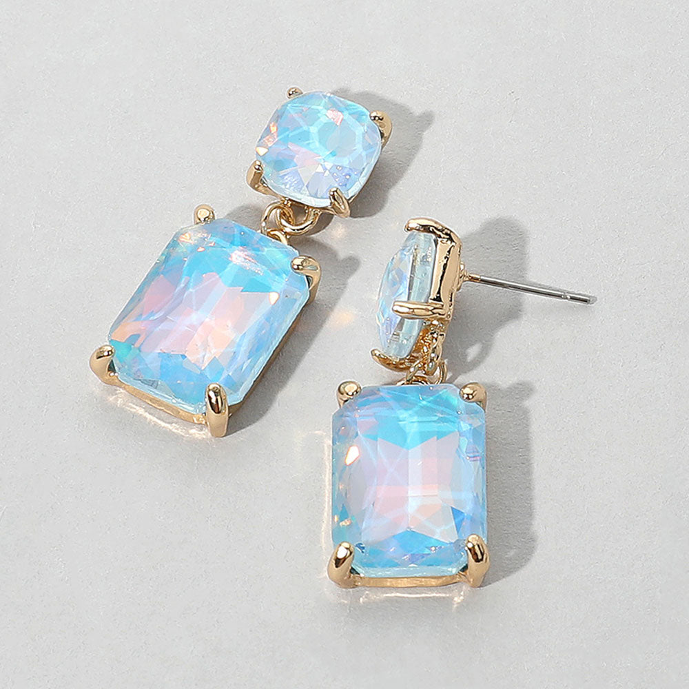 Blue Opal Square Stone Dangle Earrings for Pageant & Interview | Elegant Statement Jewelry for Women | Perfect for Formal Events, Weddings & Special Occasions