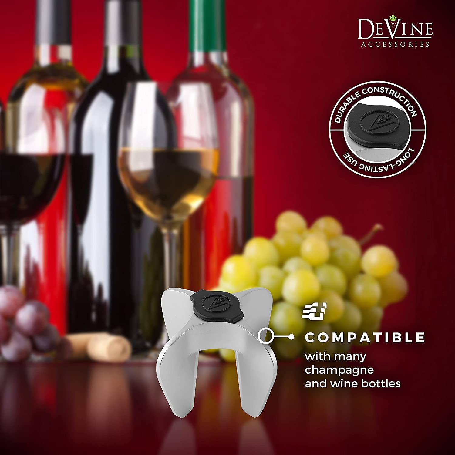 DeVine Champagne Bottle Opener - Ergonomic Sparkling Wine Cork Remover - Durable Stainless Steel Design - Perfect for Parties, Weddings, and Celebrations