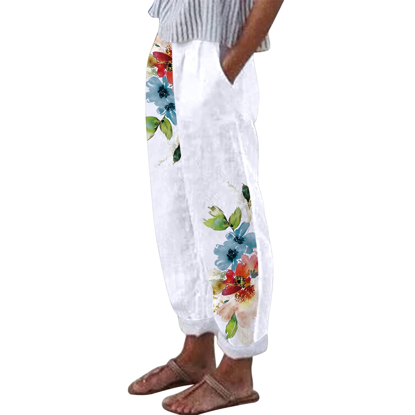 **Women's Navy Blue Cargo Pants Boyfriend Fit Summer Harem Jumpsuit Straight Leg Capri Jeans Drop Crotch Casual Elegant Trousers for School, Party & Outdoor Activities**
